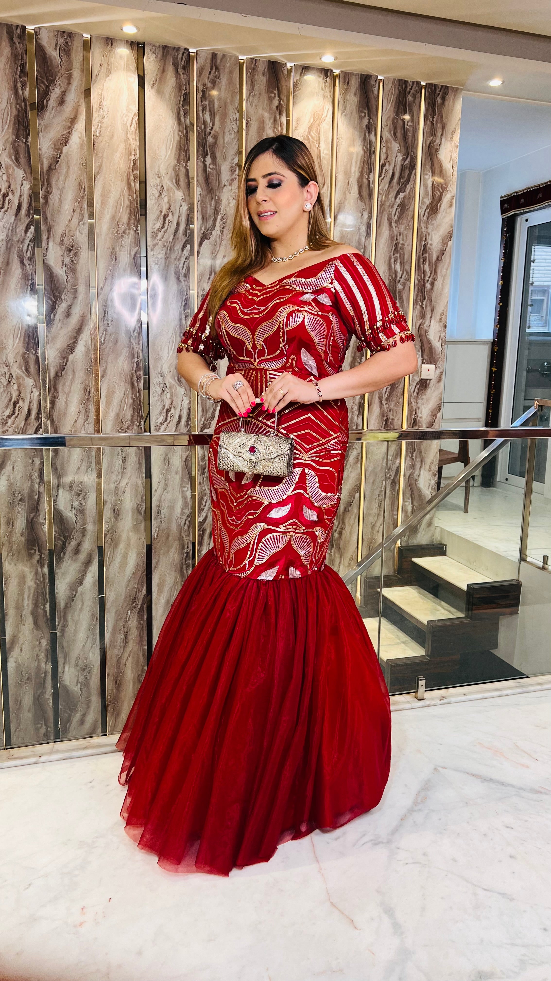 Maroon Fish Cut Gown | Party Wear Gown