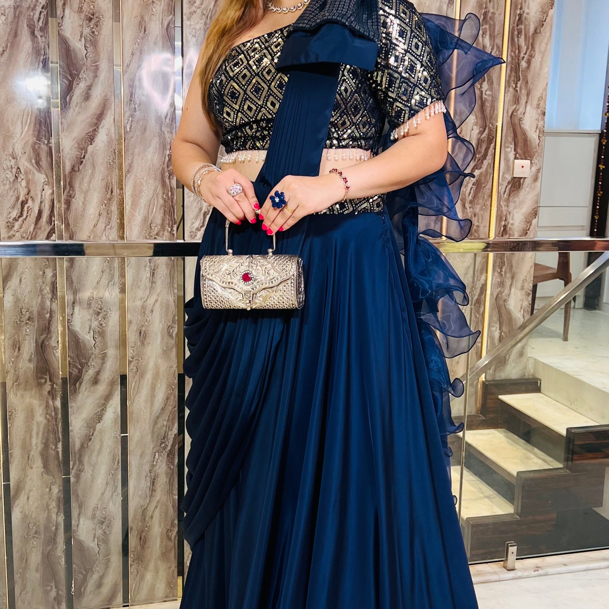 Navy Blue Bow Lehenga