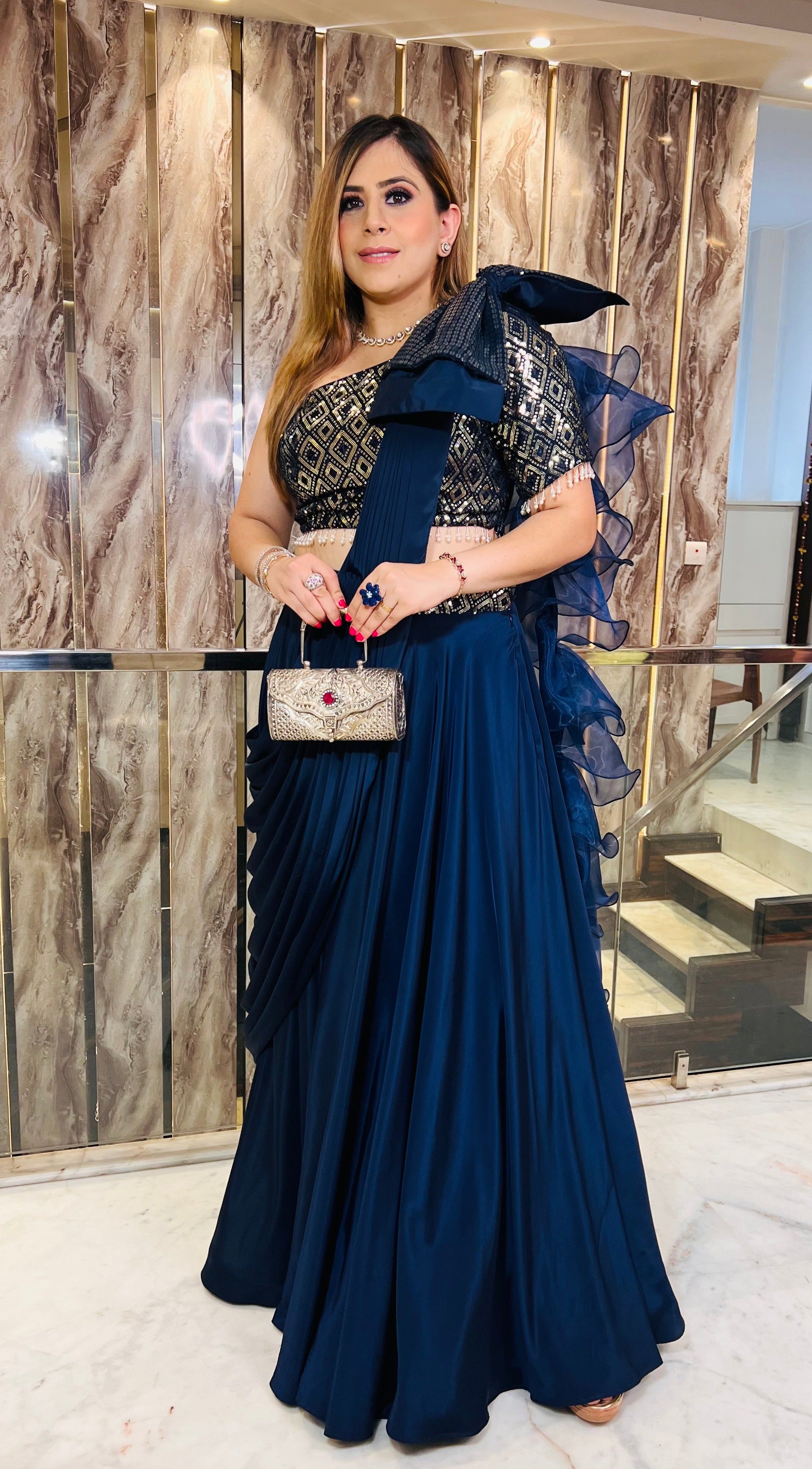 Navy Blue Bow Lehenga