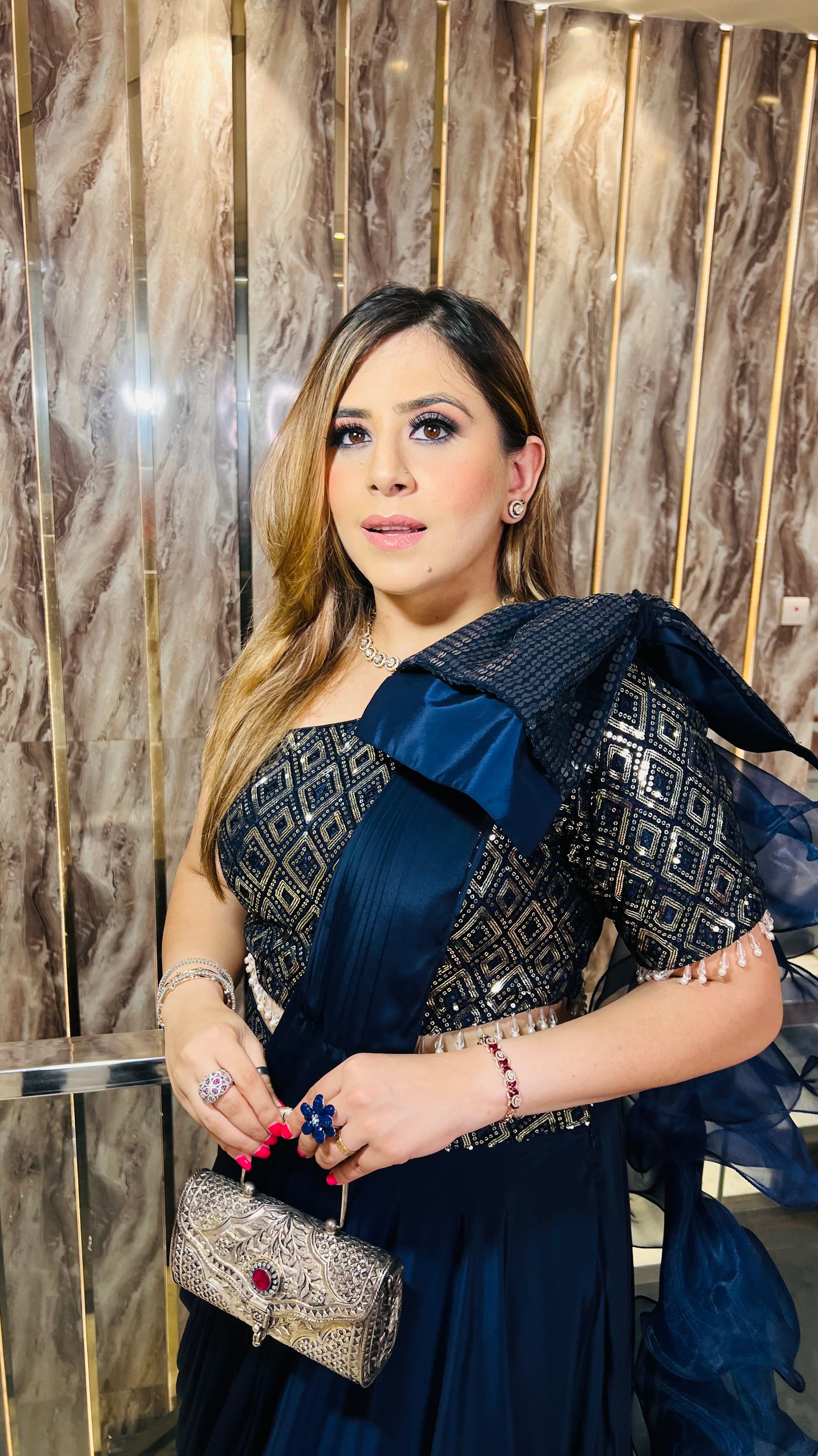 Navy Blue Bow Lehenga