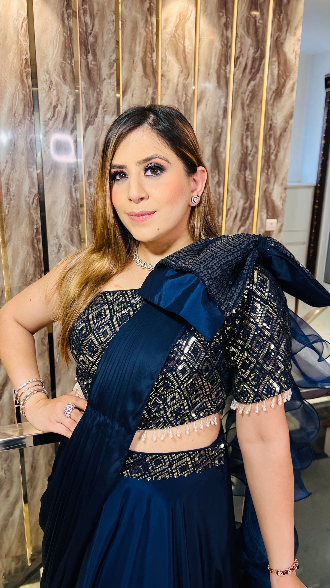 Navy Blue Bow Lehenga