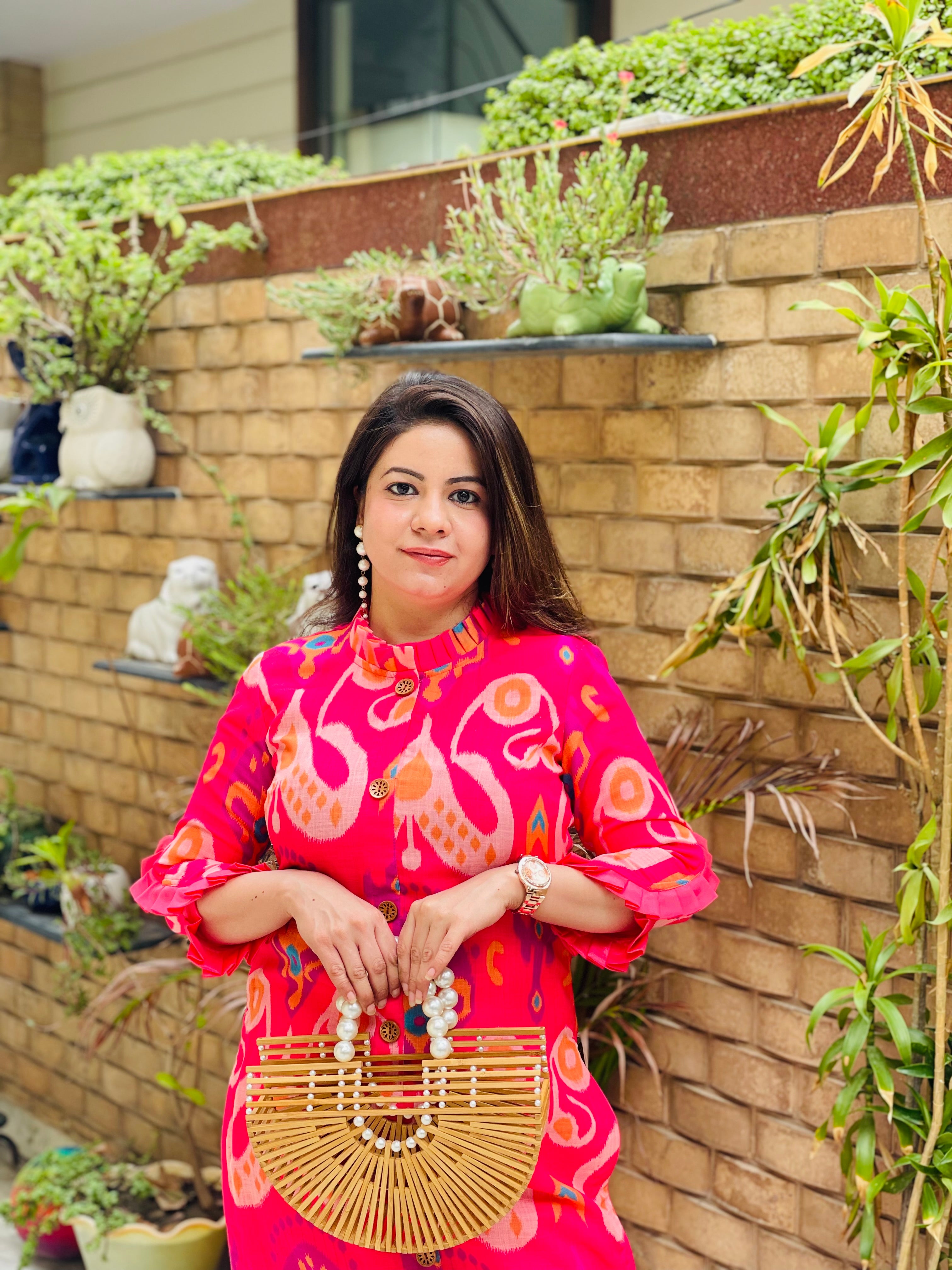 Linen on Pink Rakhi kurti