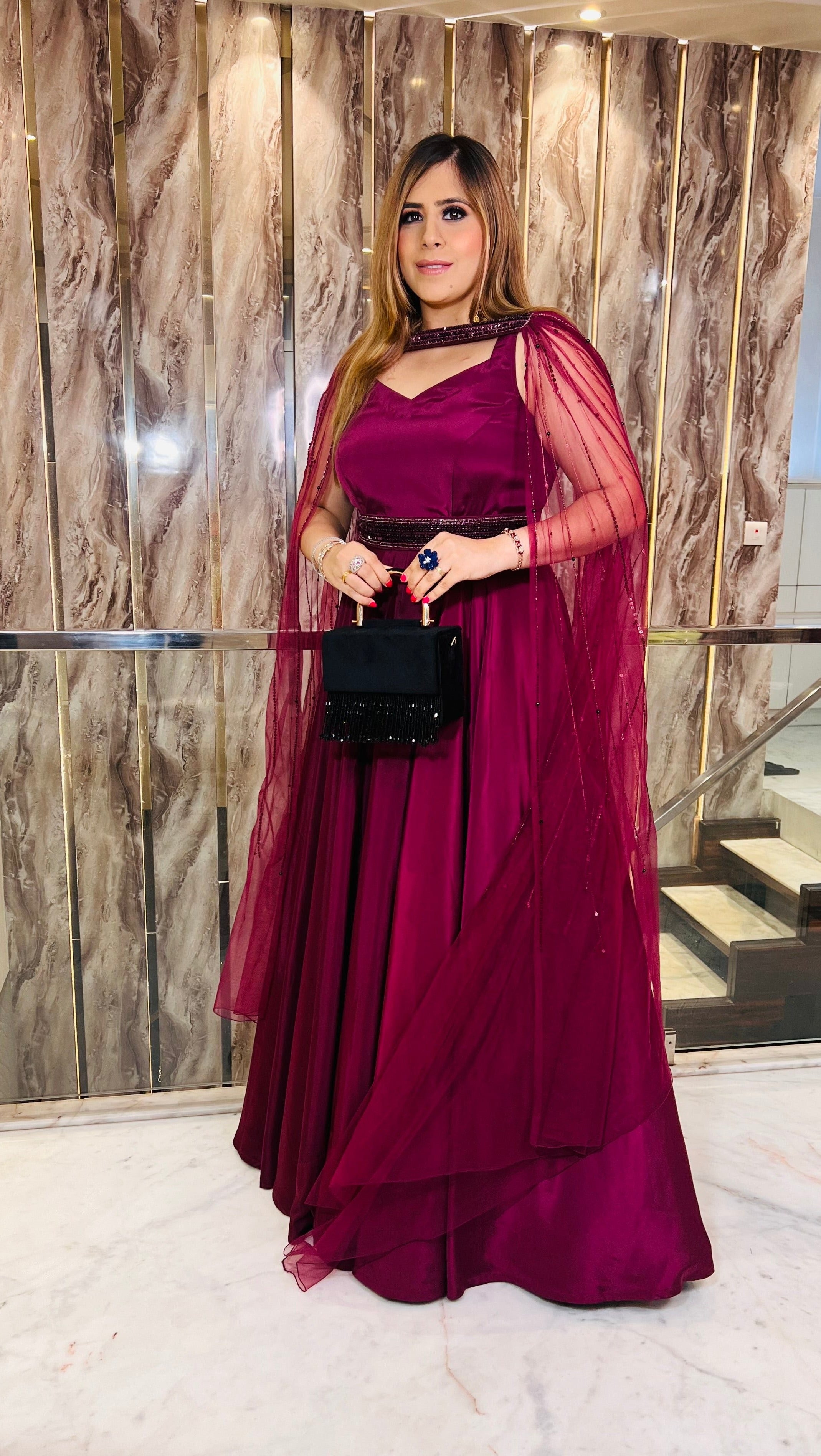 Wine Embroidered Gown