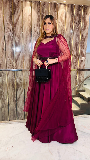 Wine Embroidered Gown