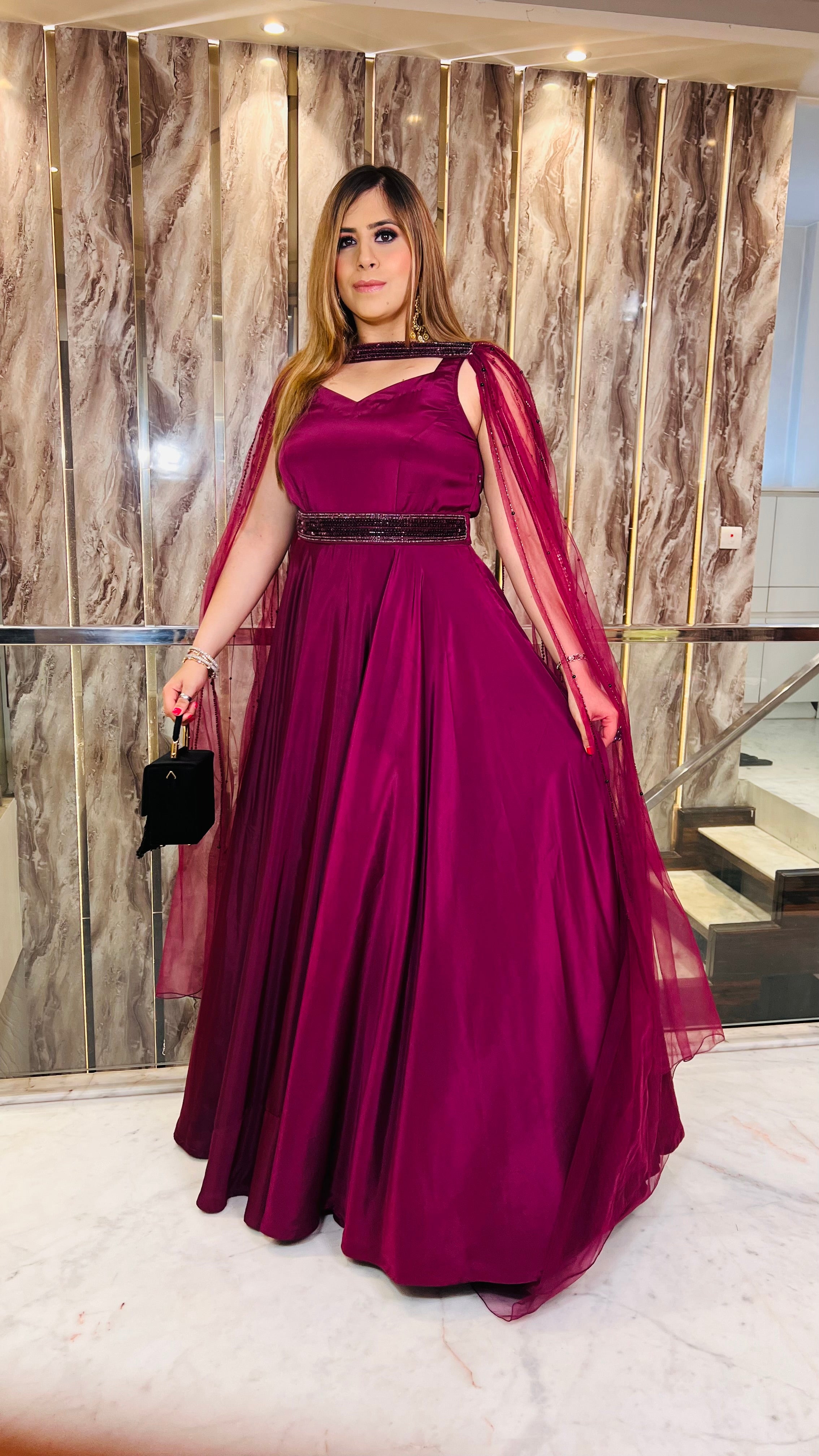 Wine Embroidered Gown