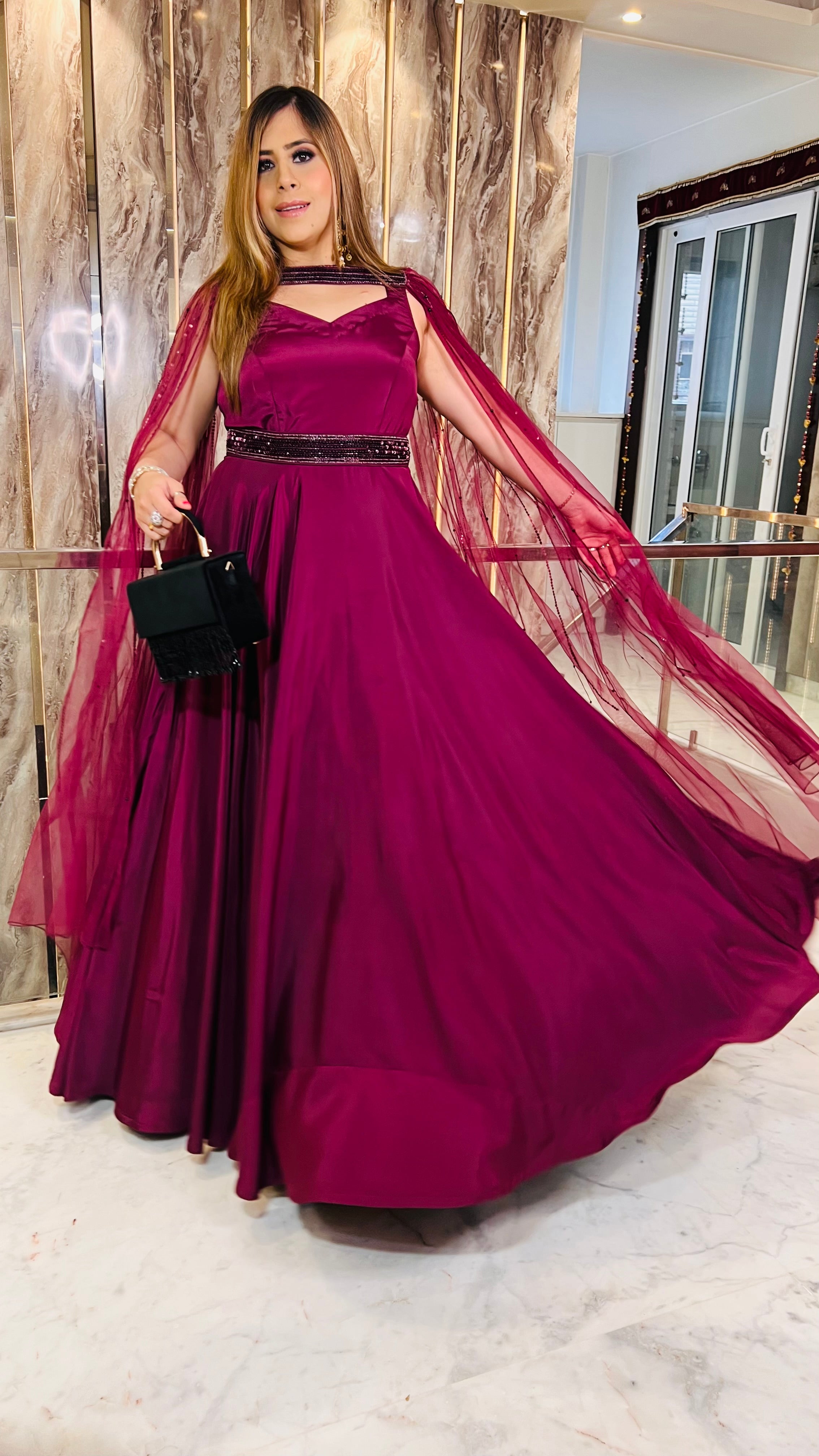 Wine Embroidered Gown