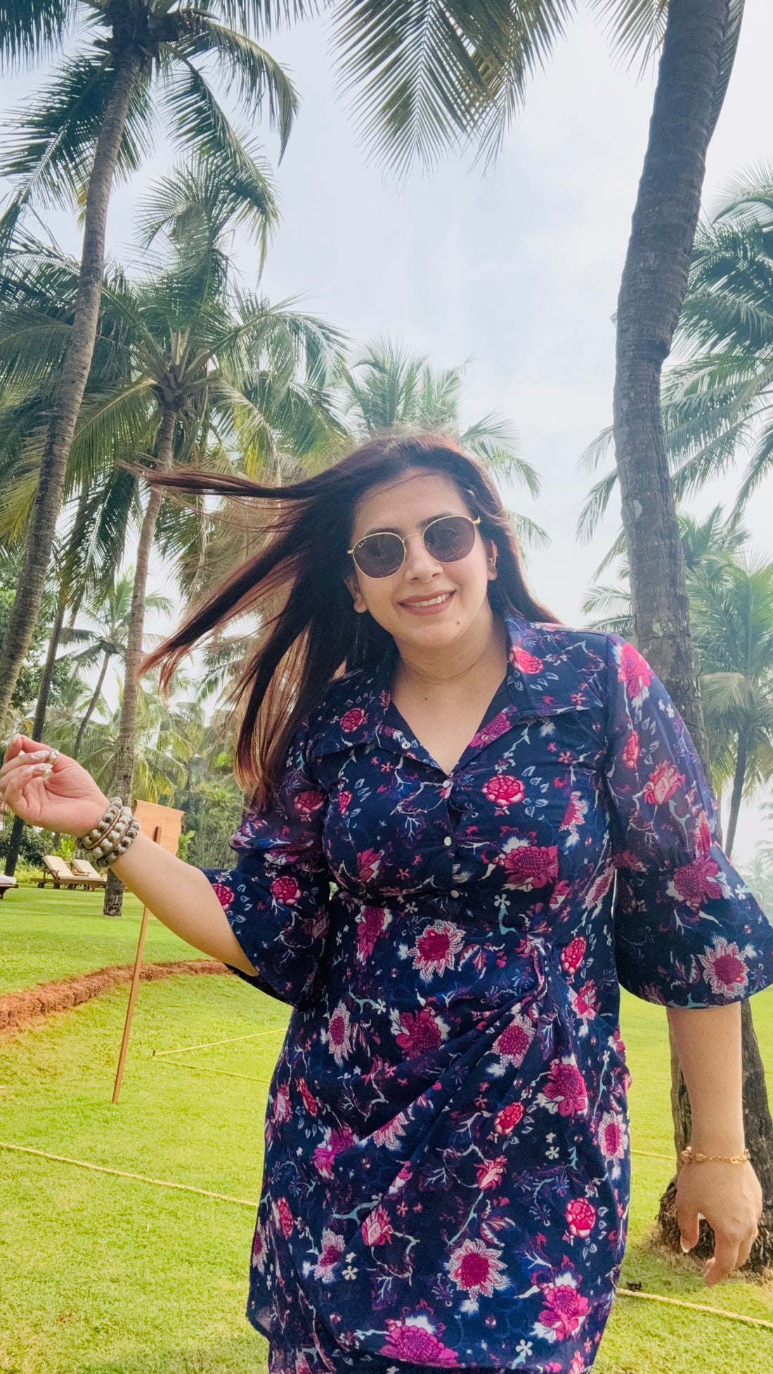 Blue Flower Drape Shirt Dress