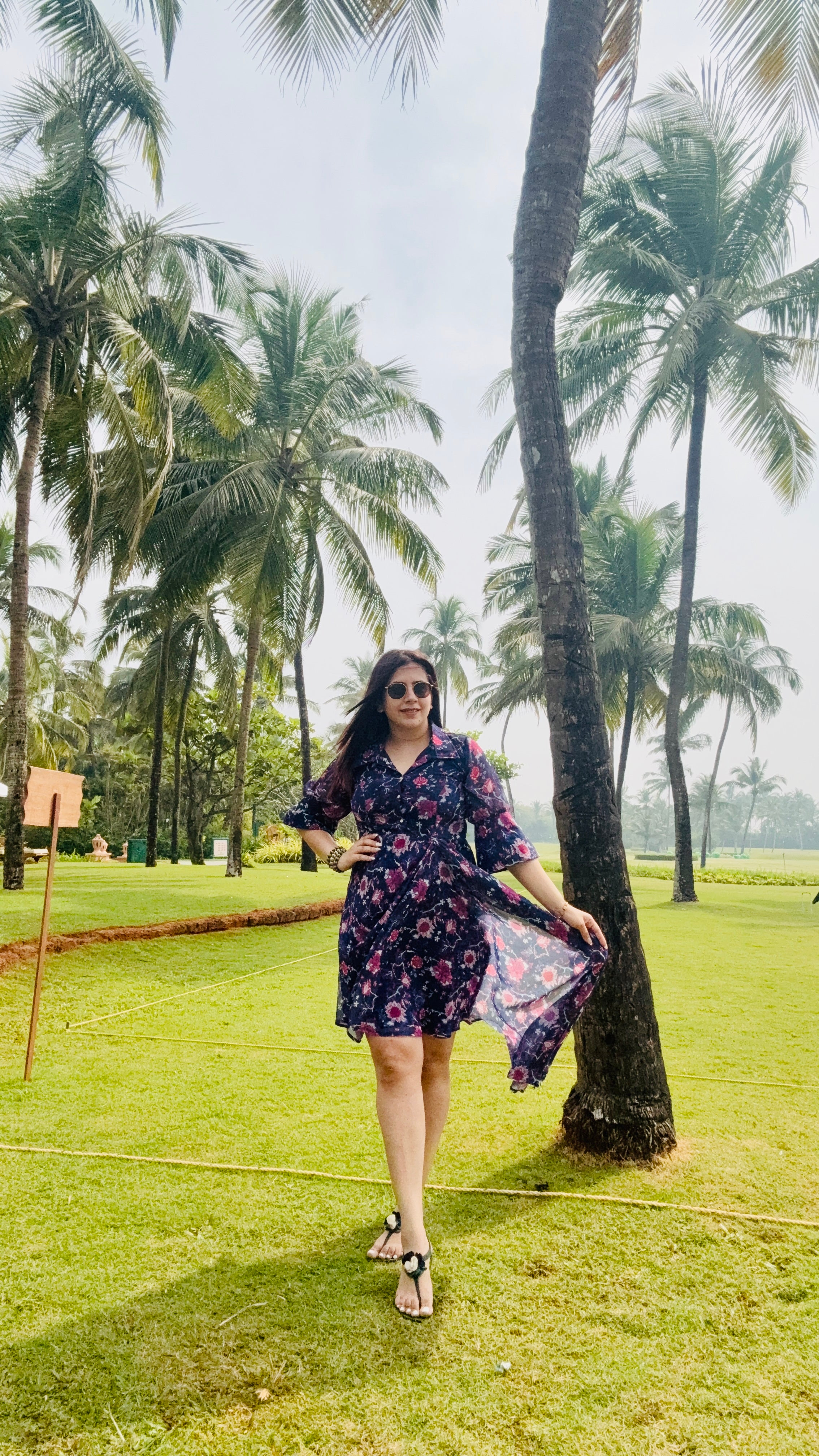 Blue Flower Drape Shirt Dress