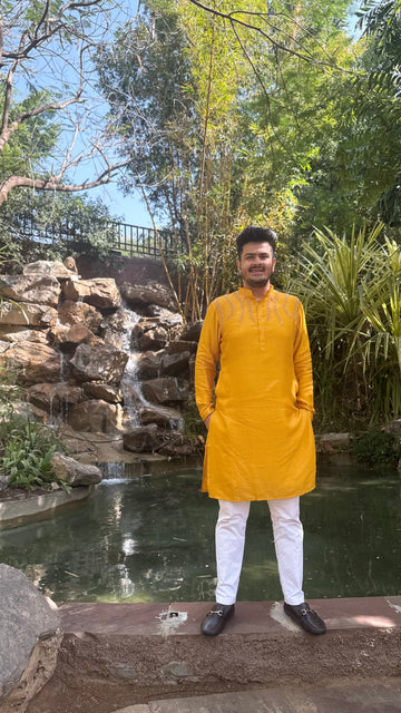 Mustard Embroidered Haldi Kurta Set