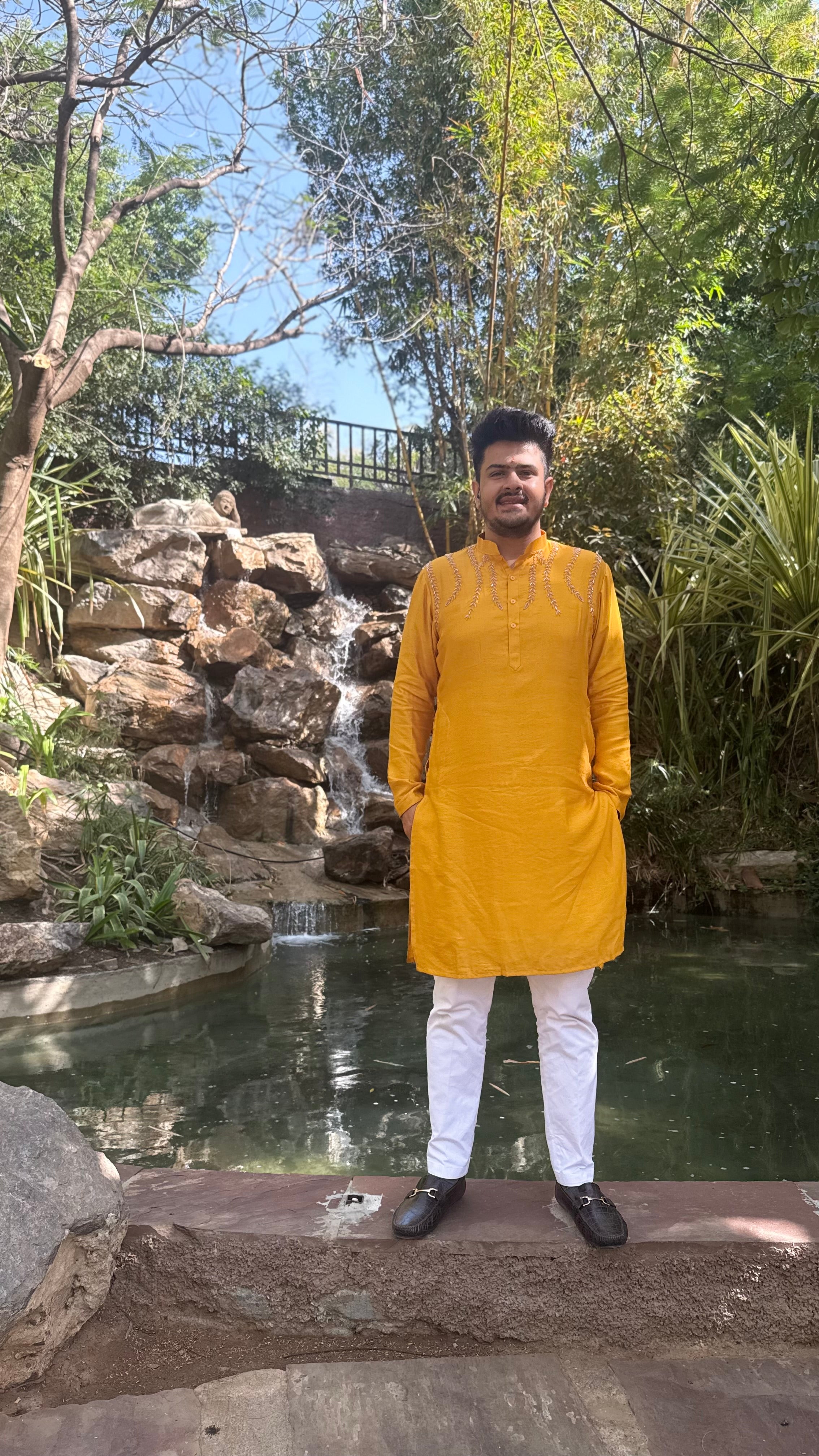 Mustard Embroidered Haldi Kurta Set