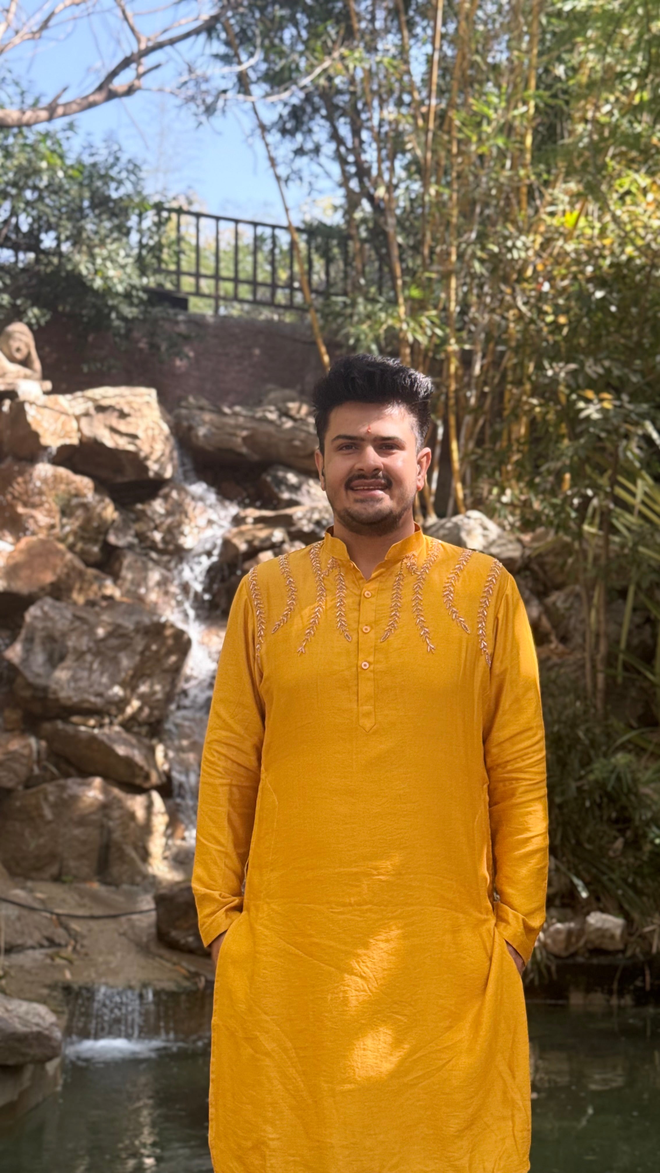 Mustard Embroidered Haldi Kurta Set