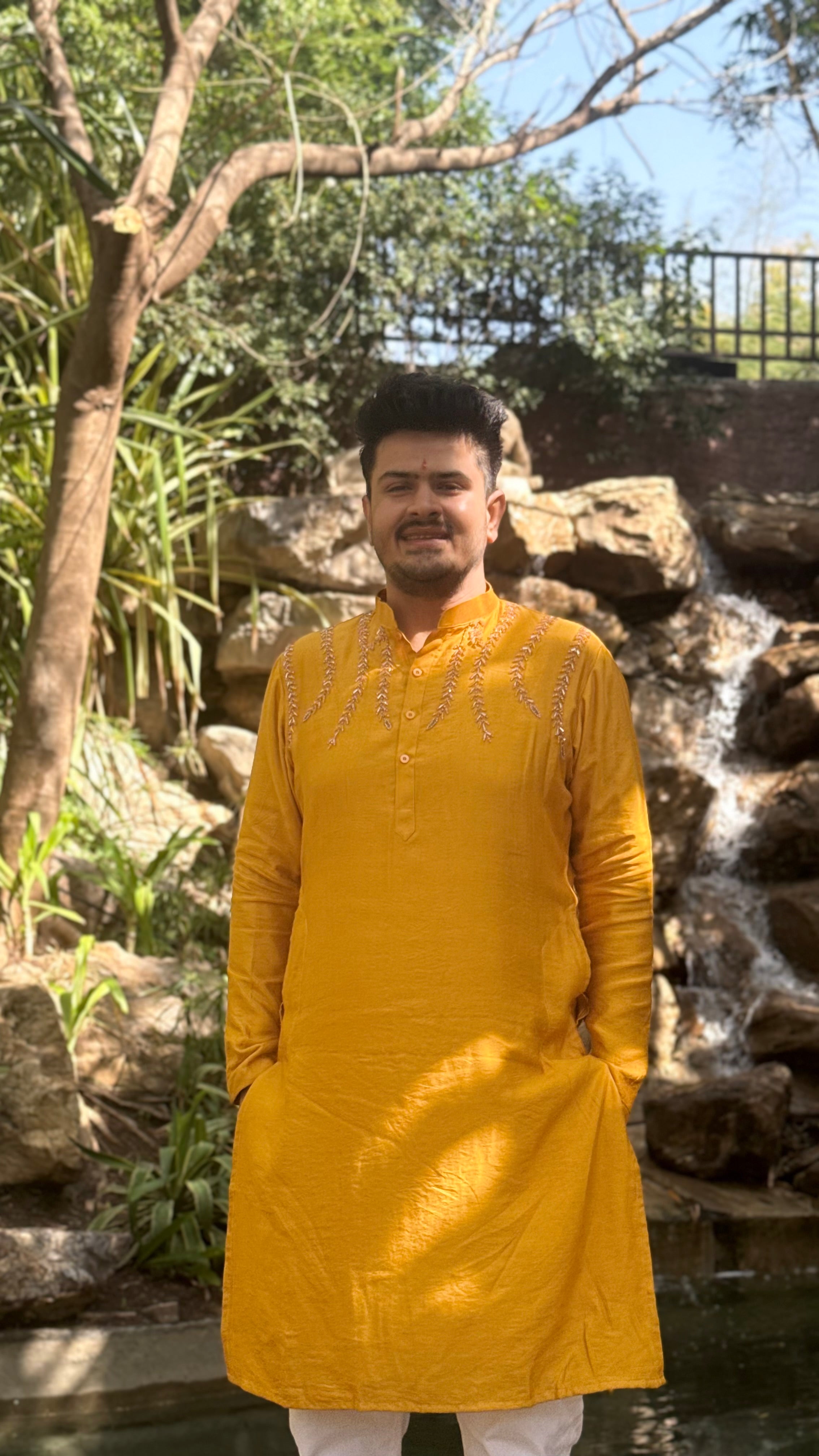Mustard Embroidered Haldi Kurta Set