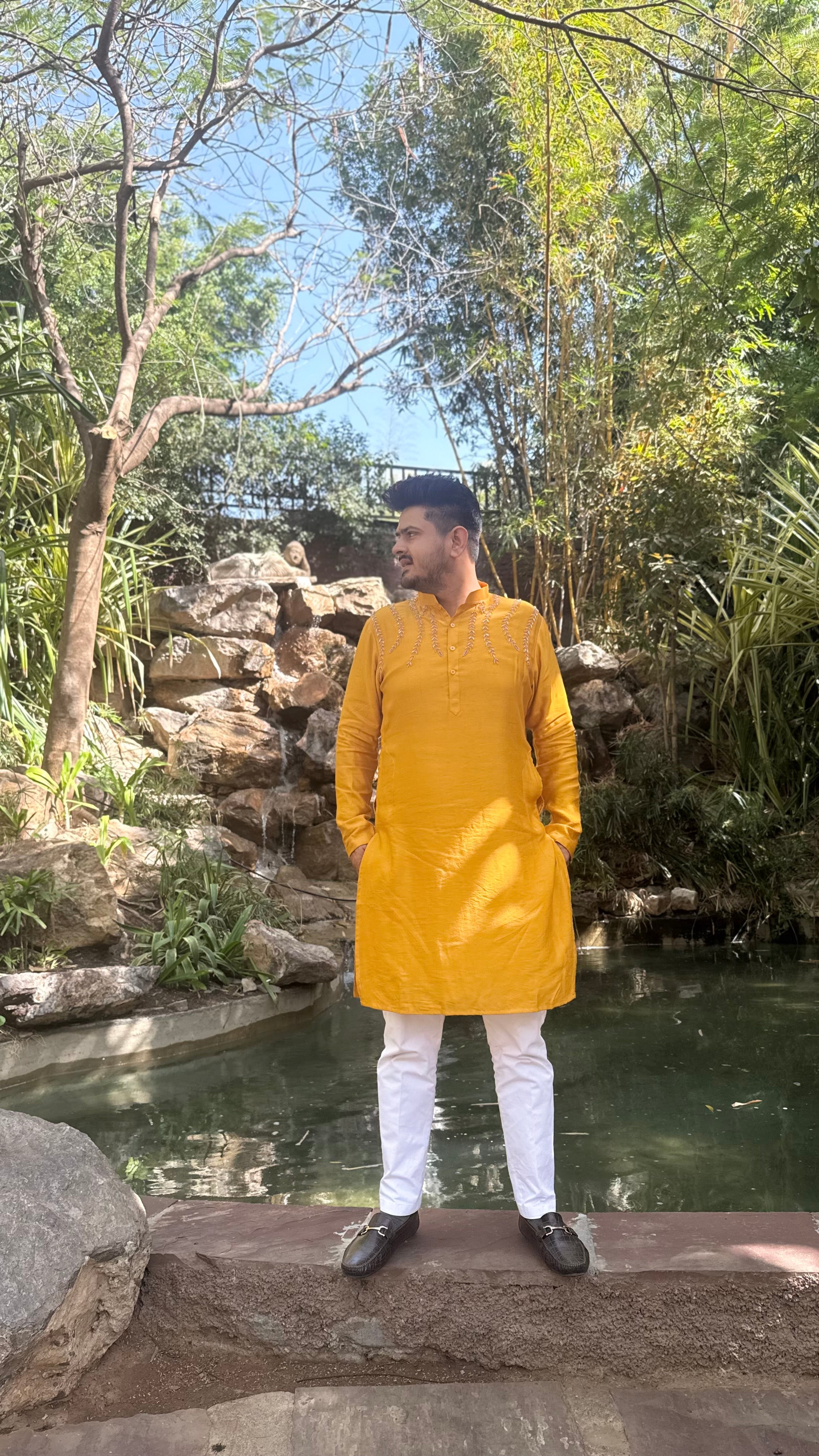 Mustard Embroidered Haldi Kurta Set