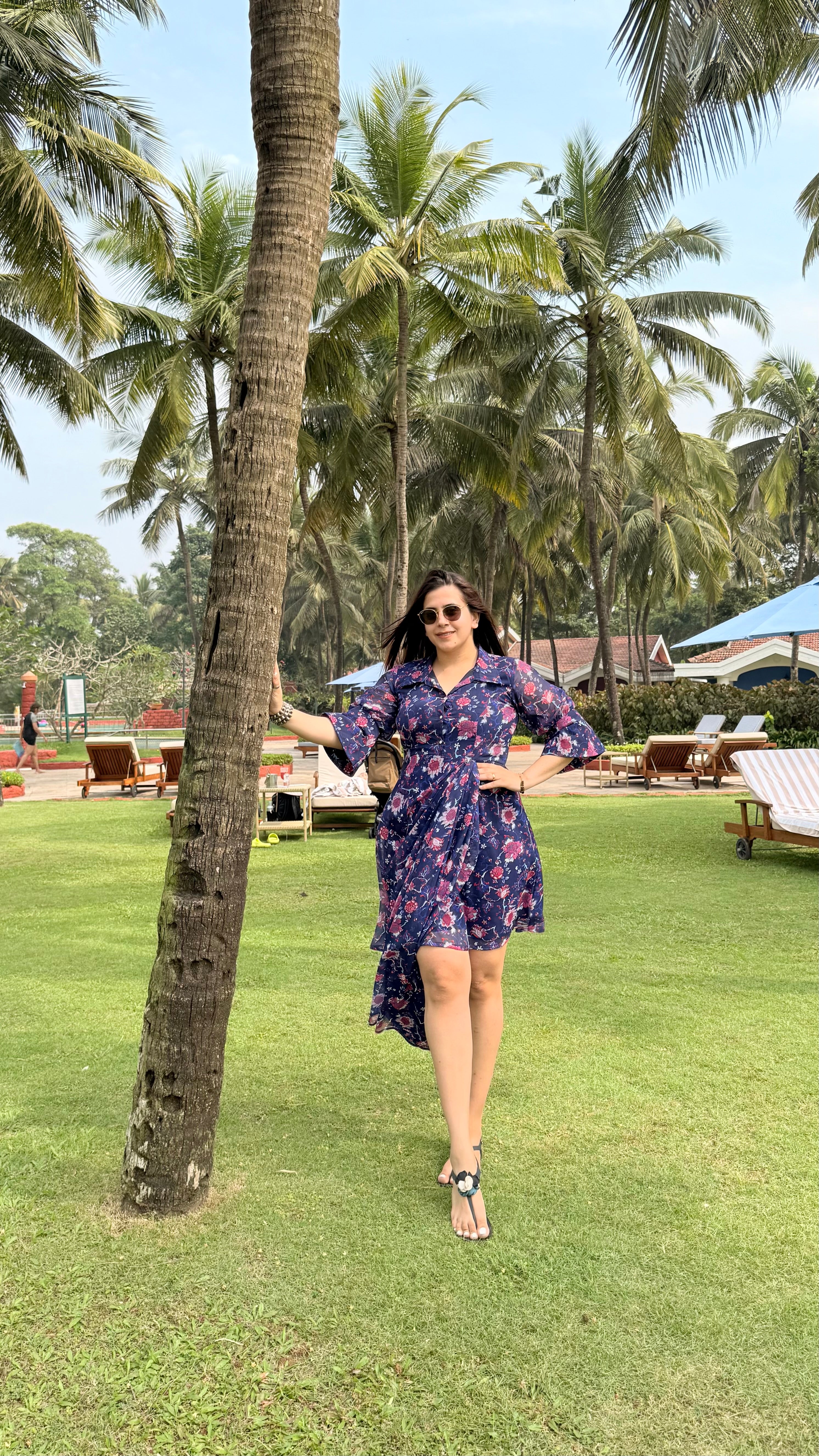 Blue Flower Drape Shirt Dress