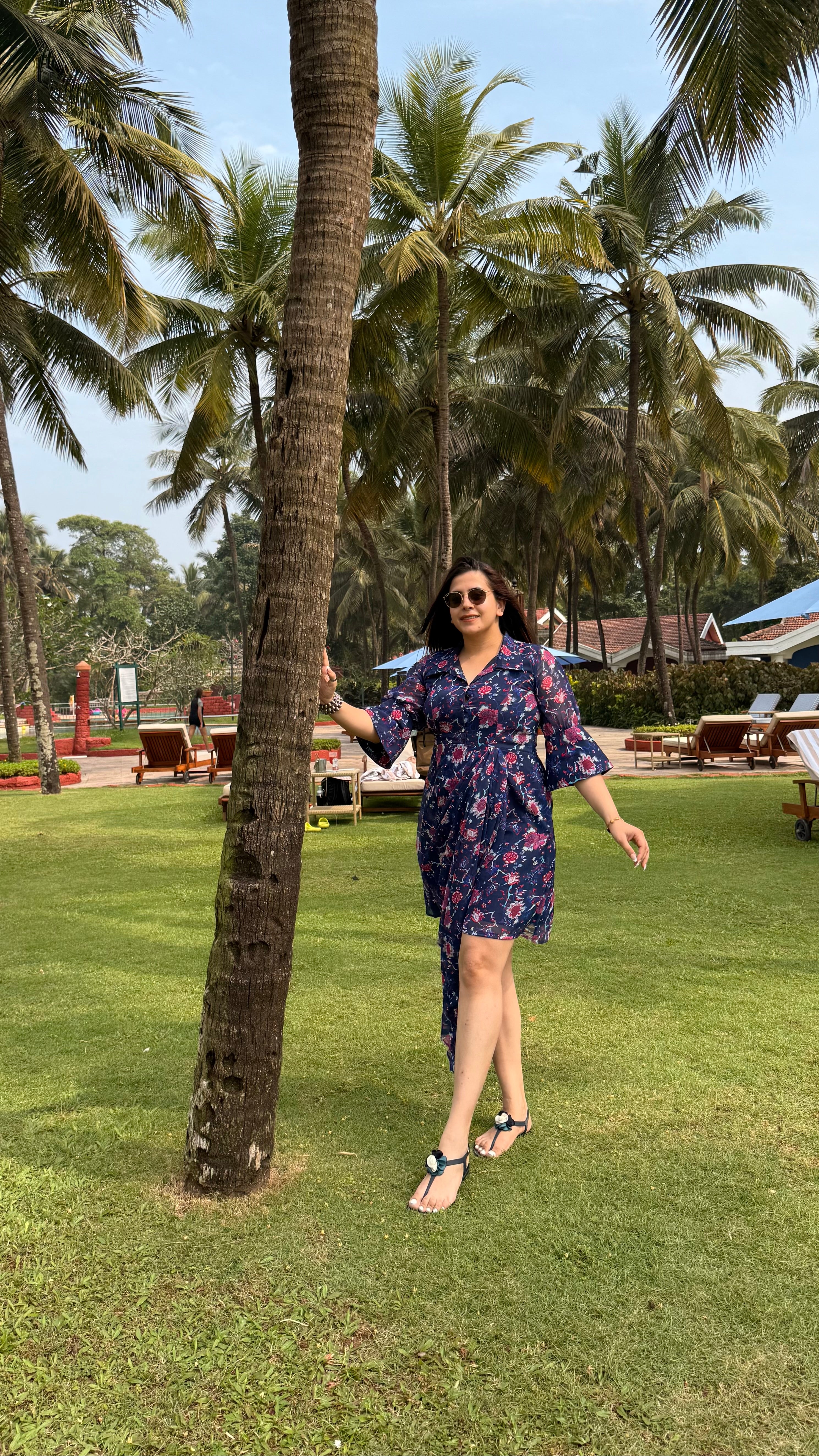 Blue Flower Drape Shirt Dress