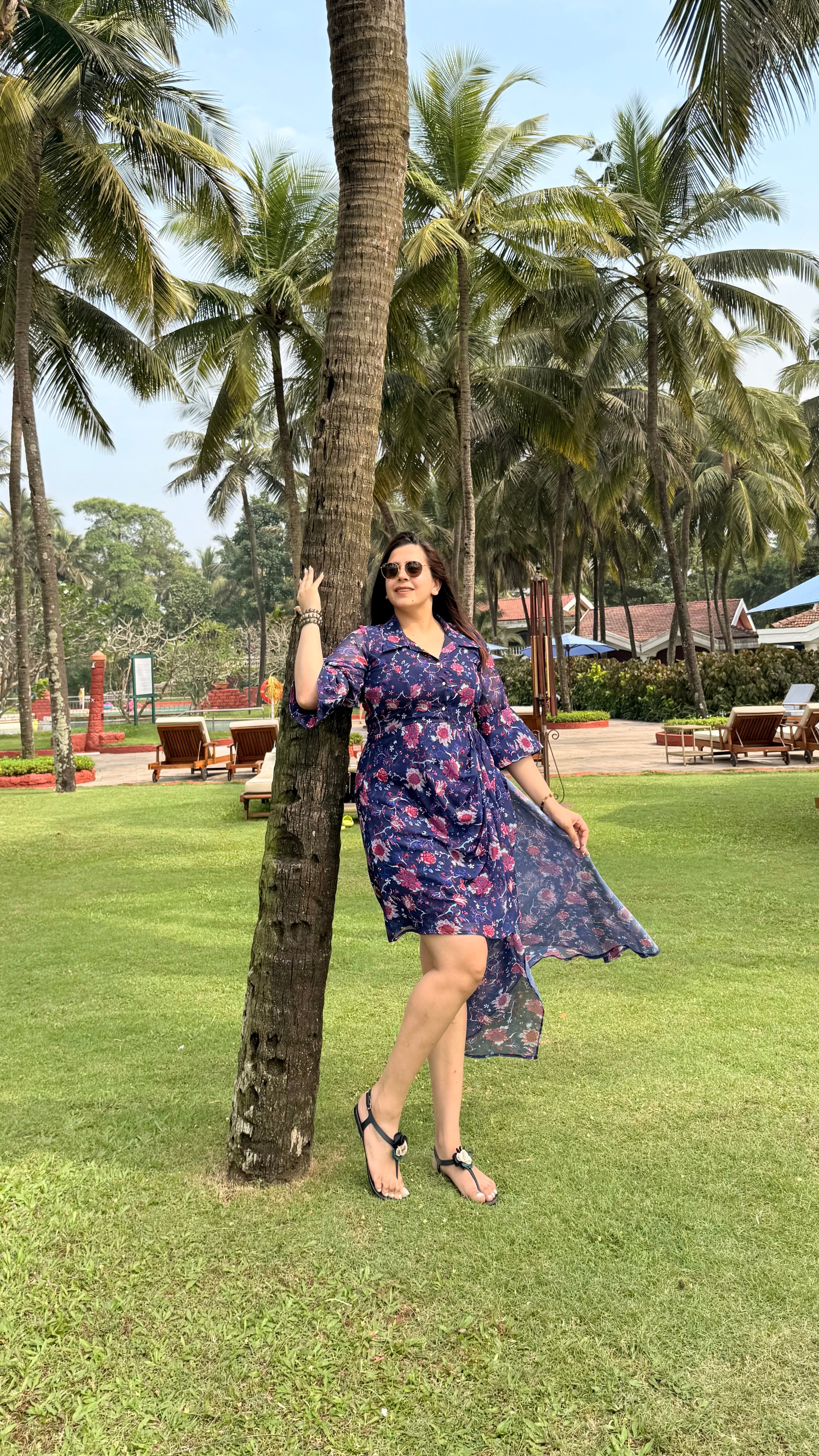 Blue Flower Drape Shirt Dress