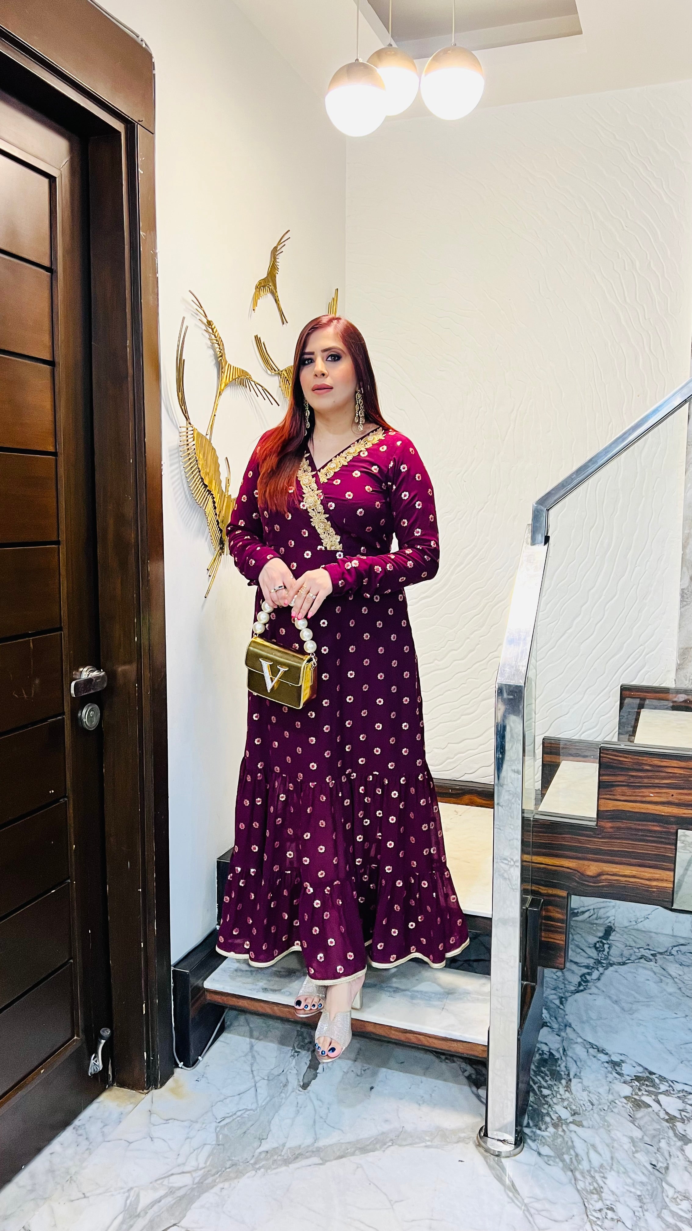 Wine Embroidered Ethnic Maxi