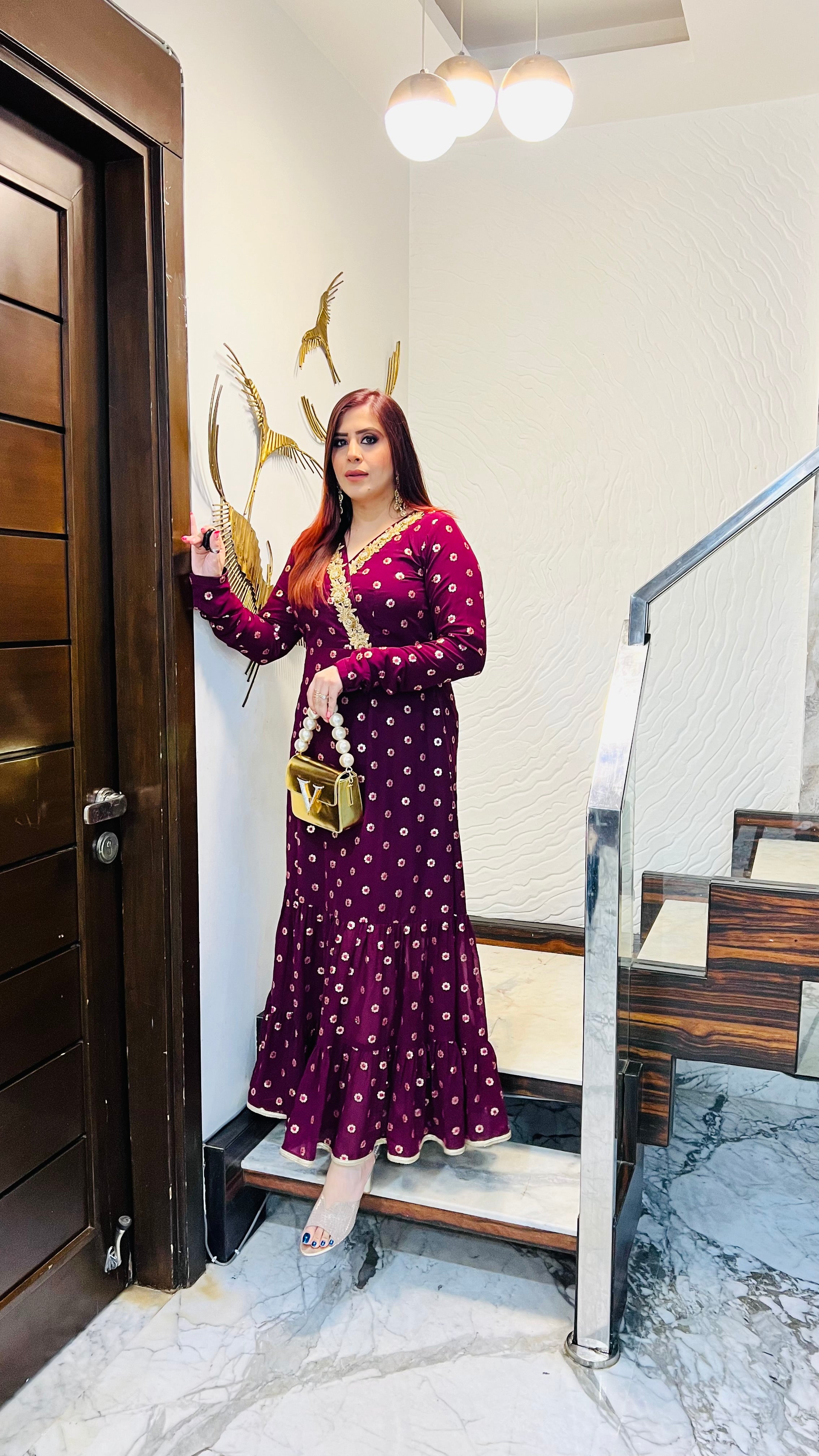 Wine Embroidered Ethnic Maxi