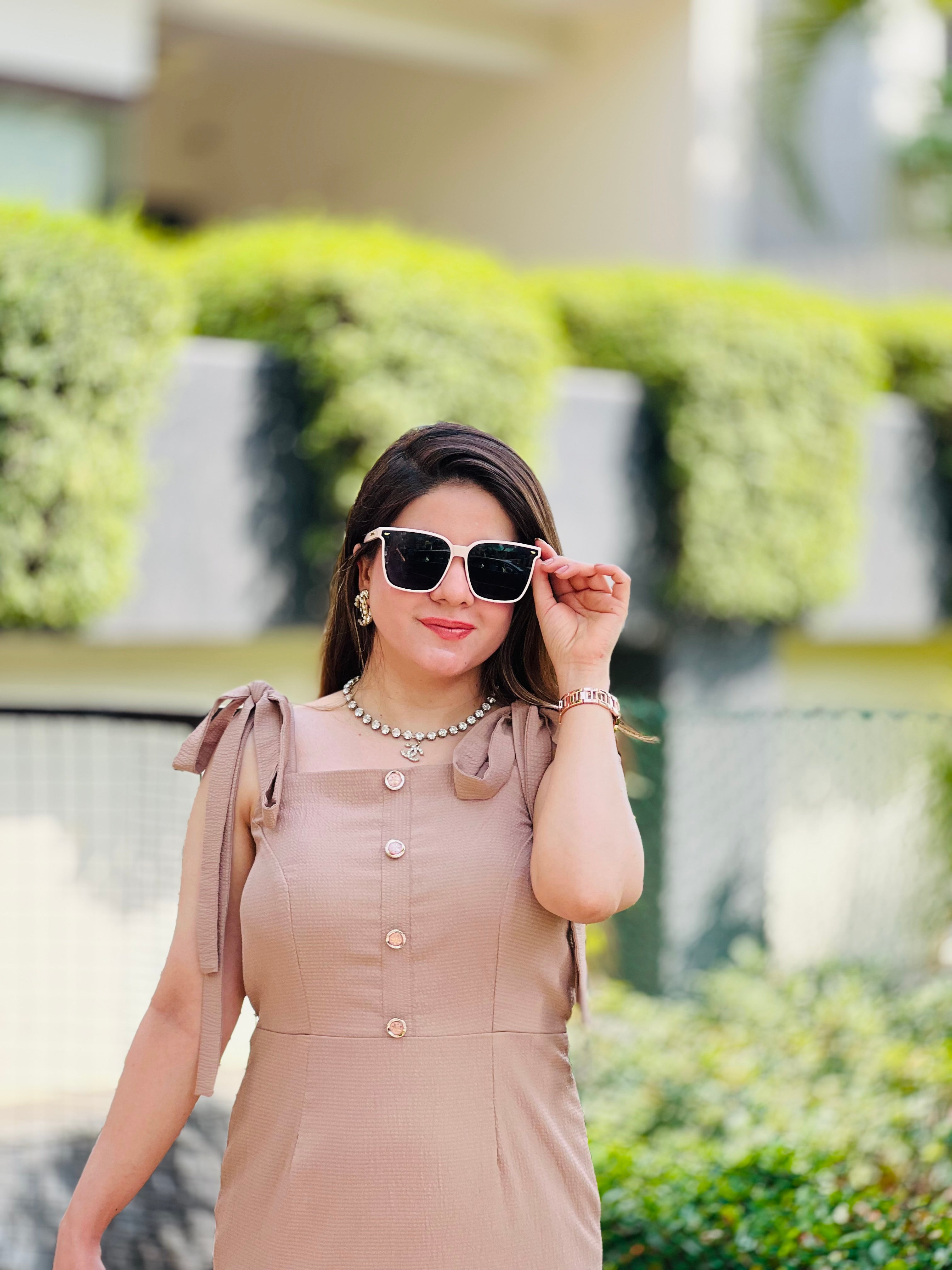 Ecru Stripes MidiÂ Dress