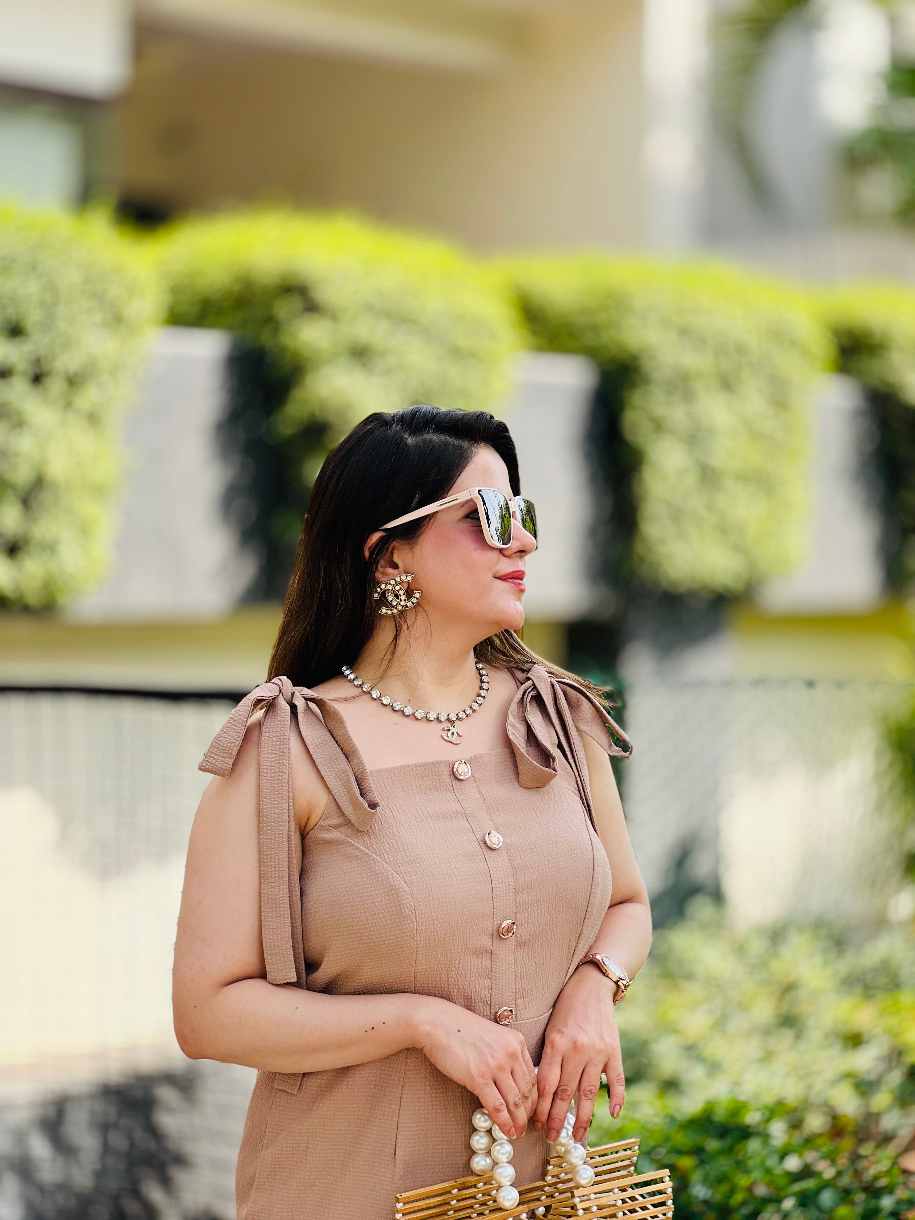Ecru Stripes MidiÂ Dress