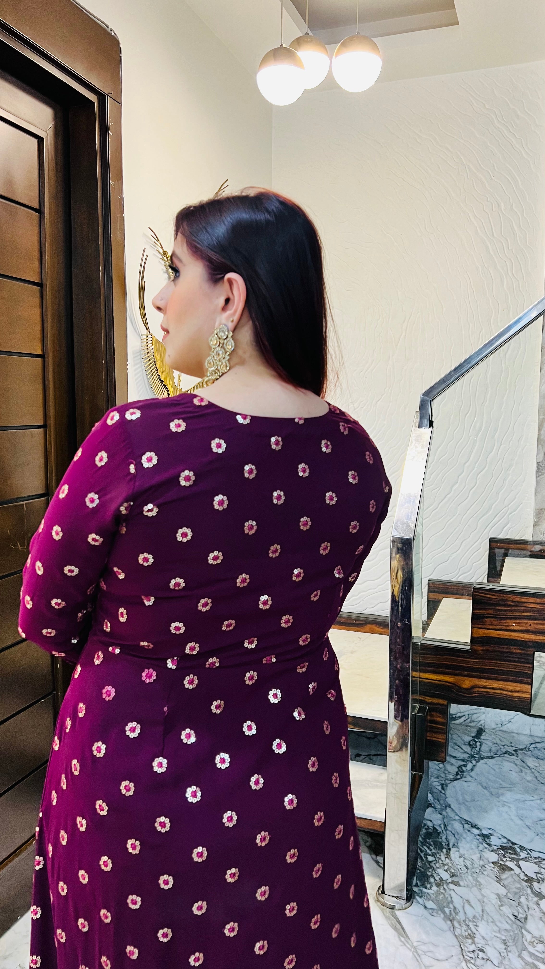 Wine Embroidered Ethnic Maxi