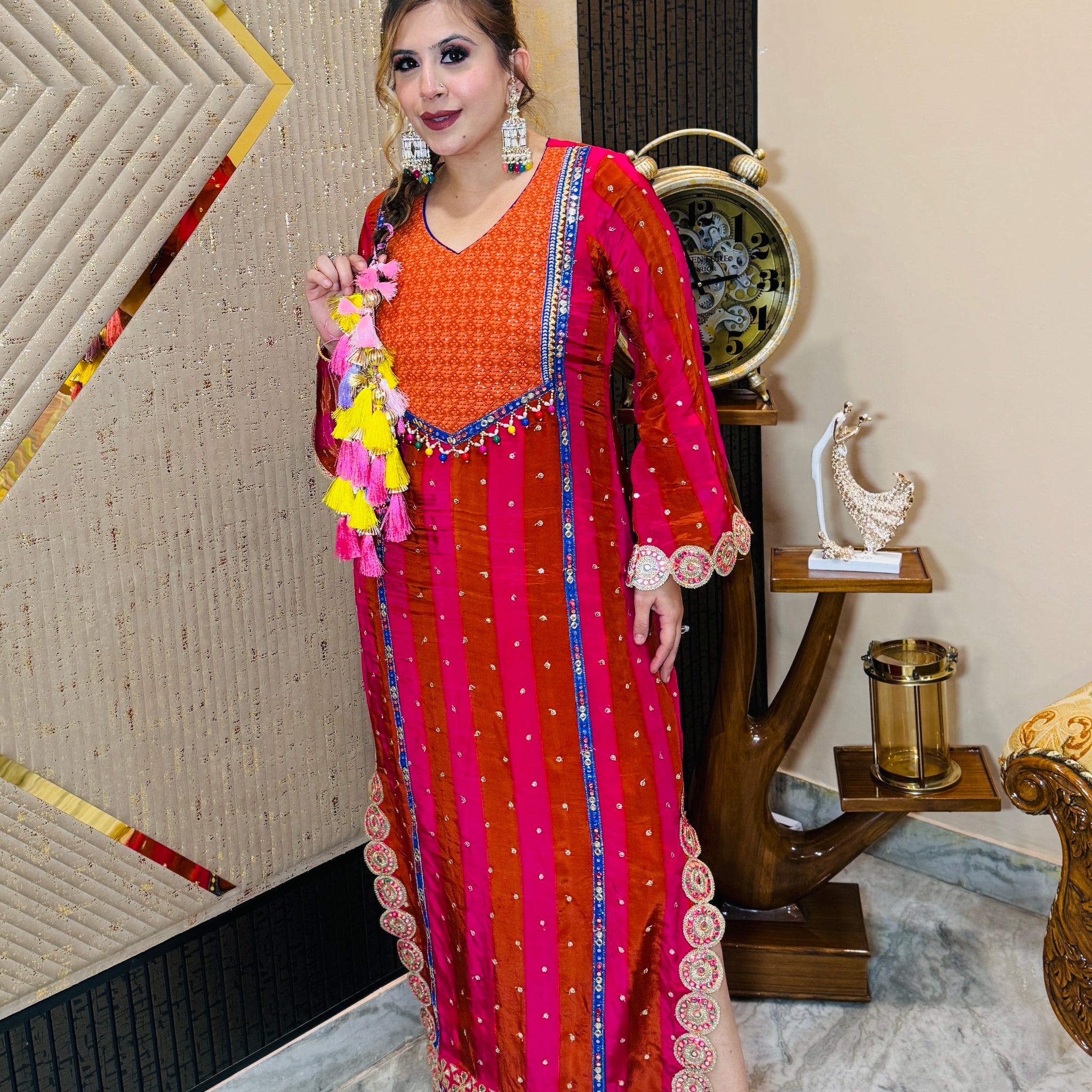 Pink Rust Stripes Kaftaan