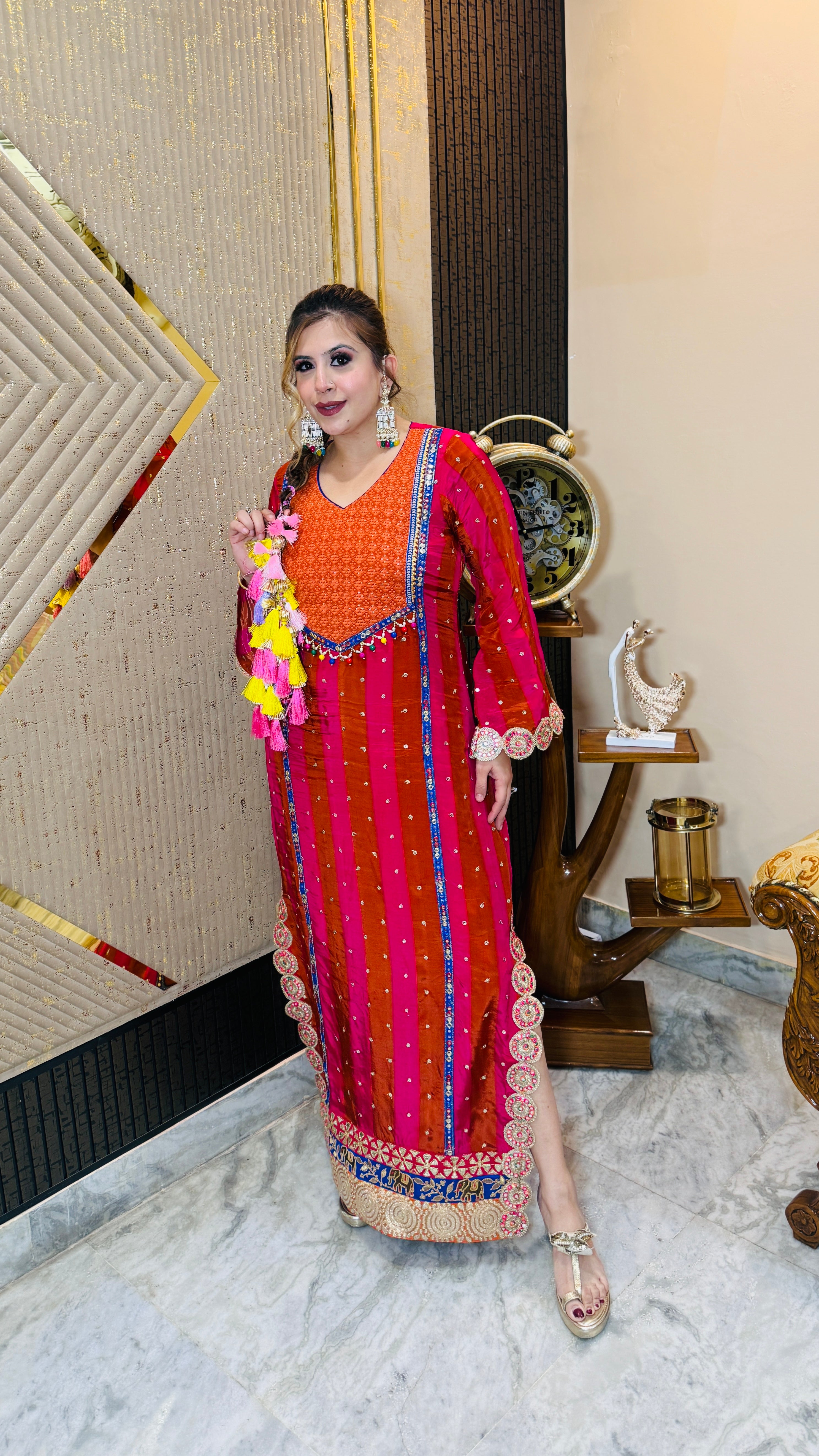 Pink Rust Stripes Kaftaan