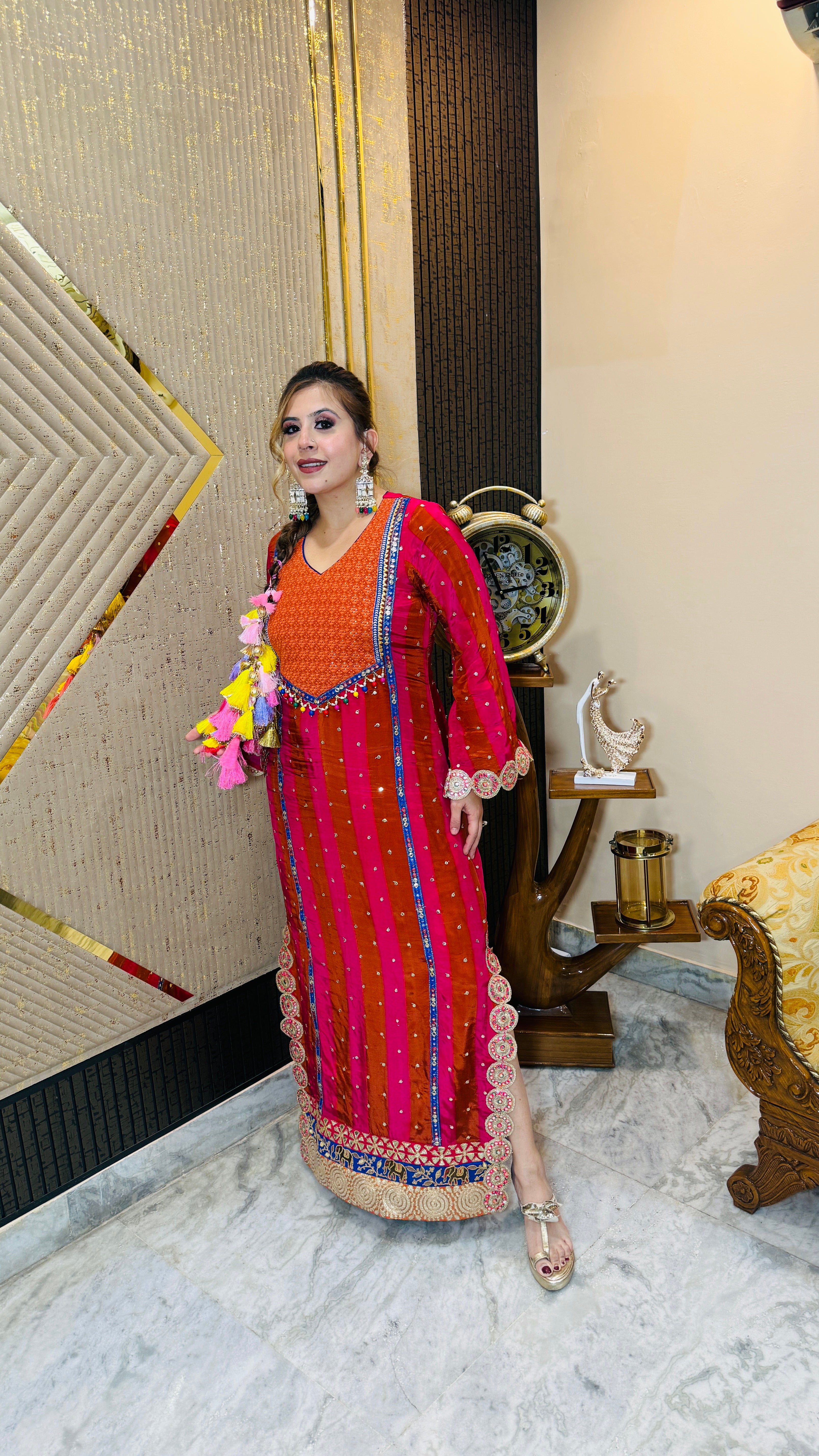 Pink Rust Stripes Kaftaan