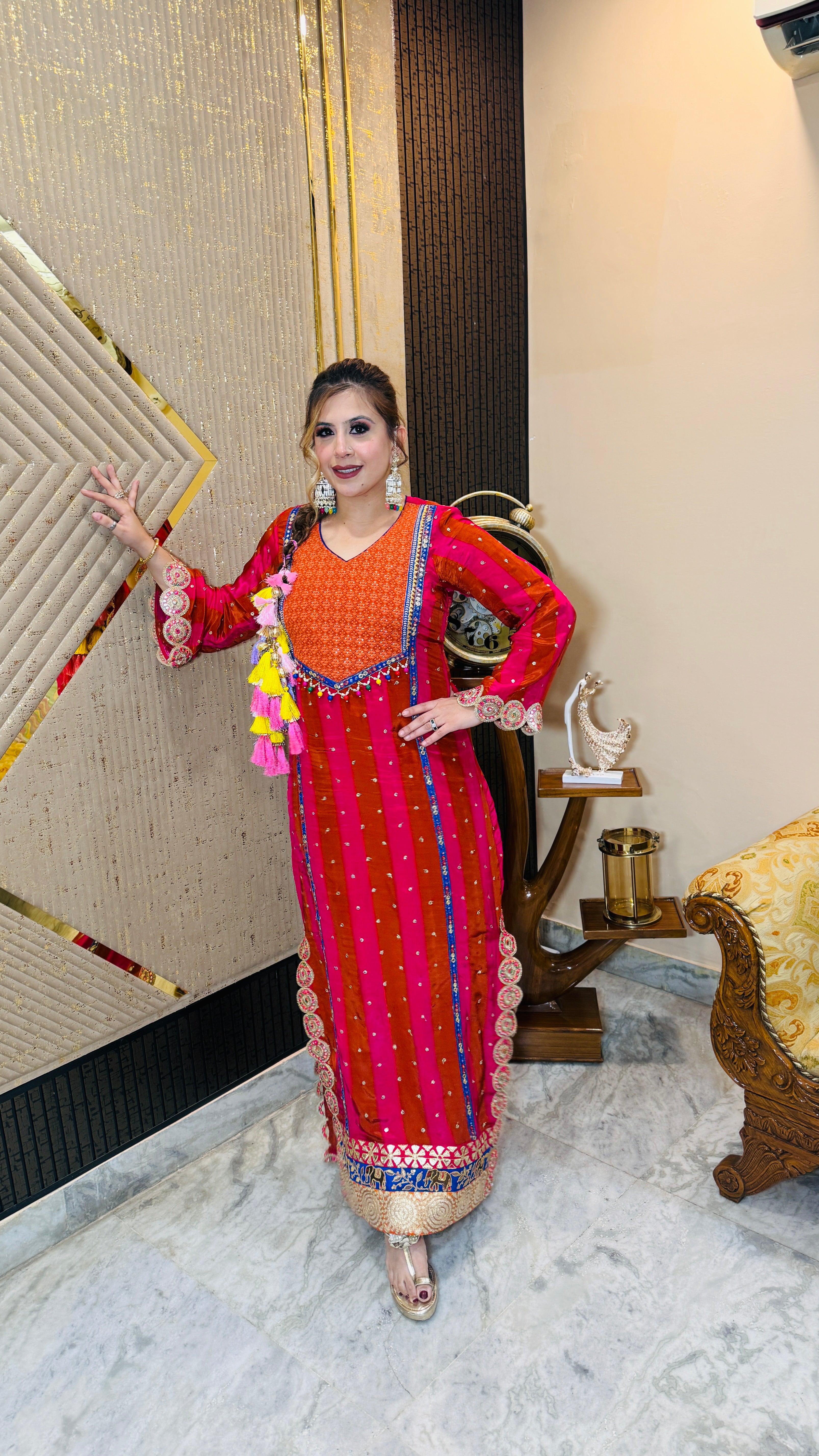 Pink Rust Stripes Kaftaan