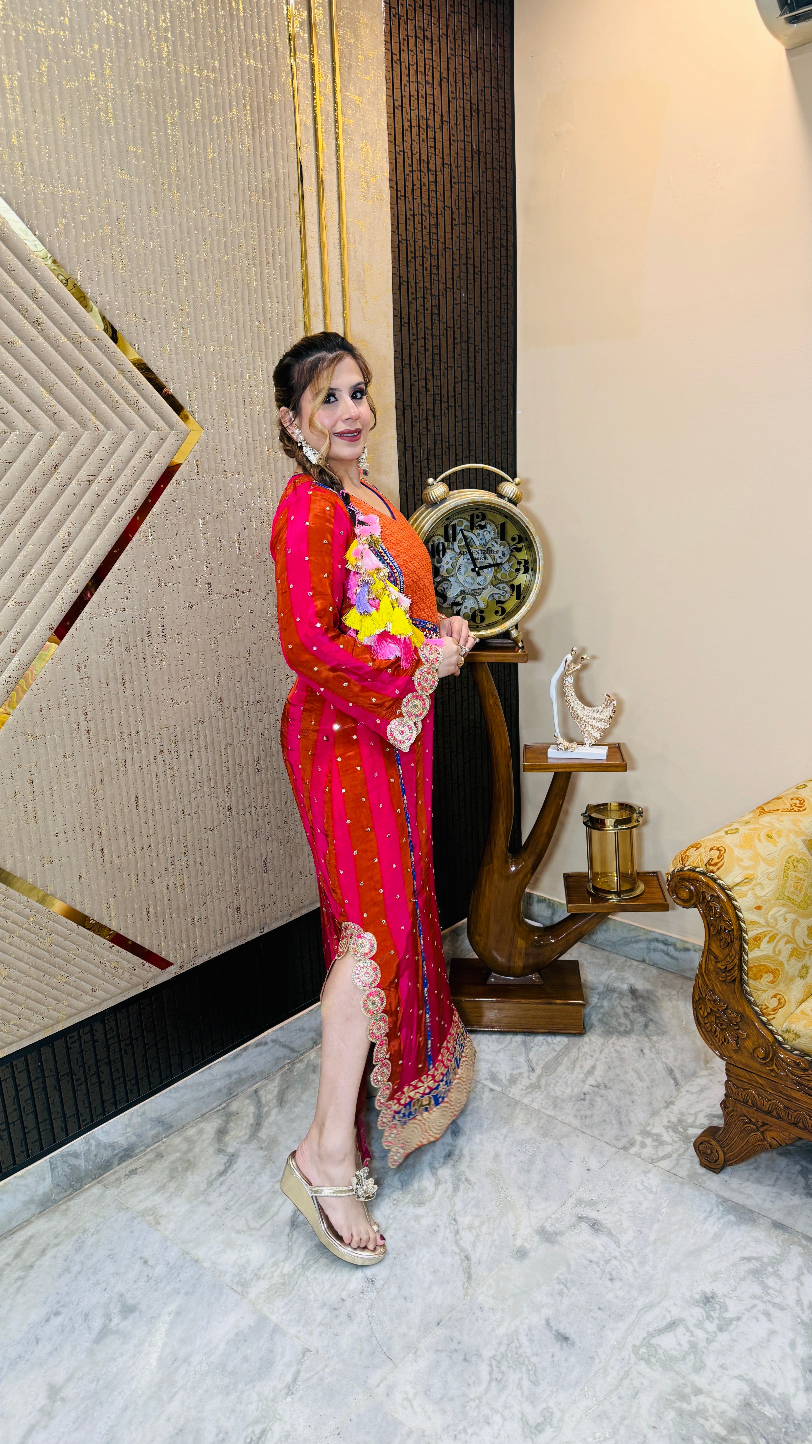 Pink Rust Stripes Kaftaan