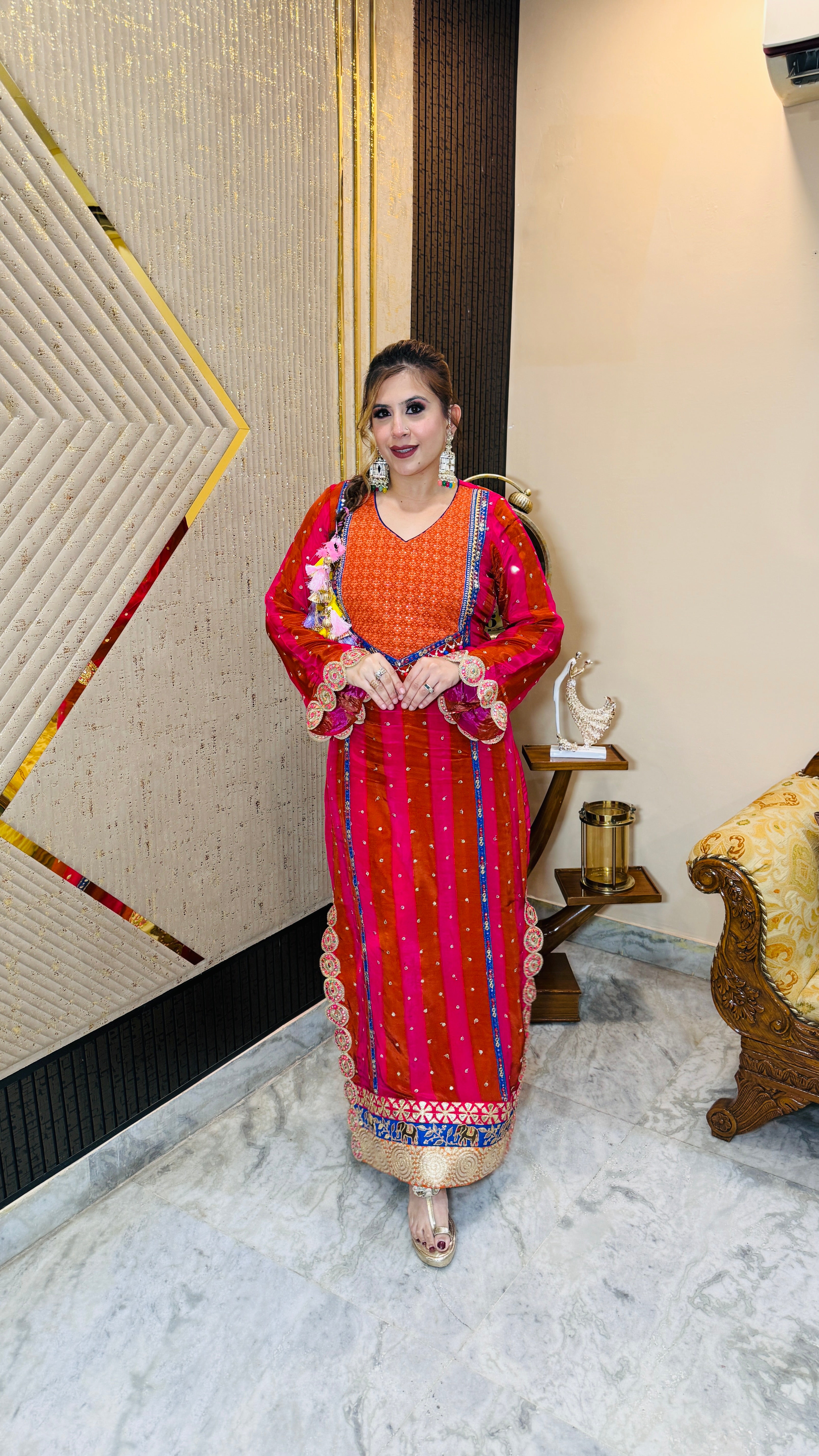 Pink Rust Stripes Kaftaan