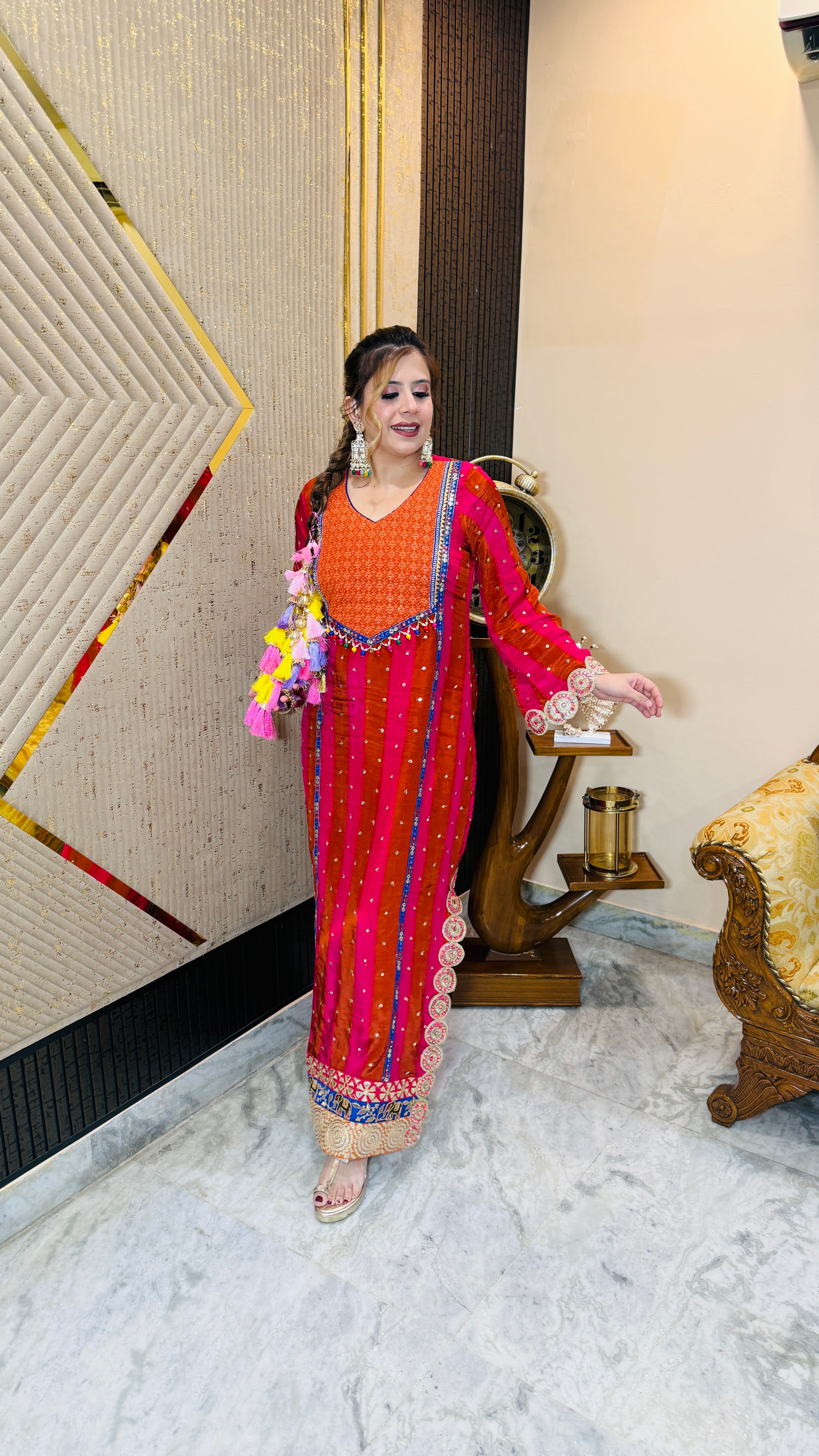 Pink Rust Stripes Kaftaan