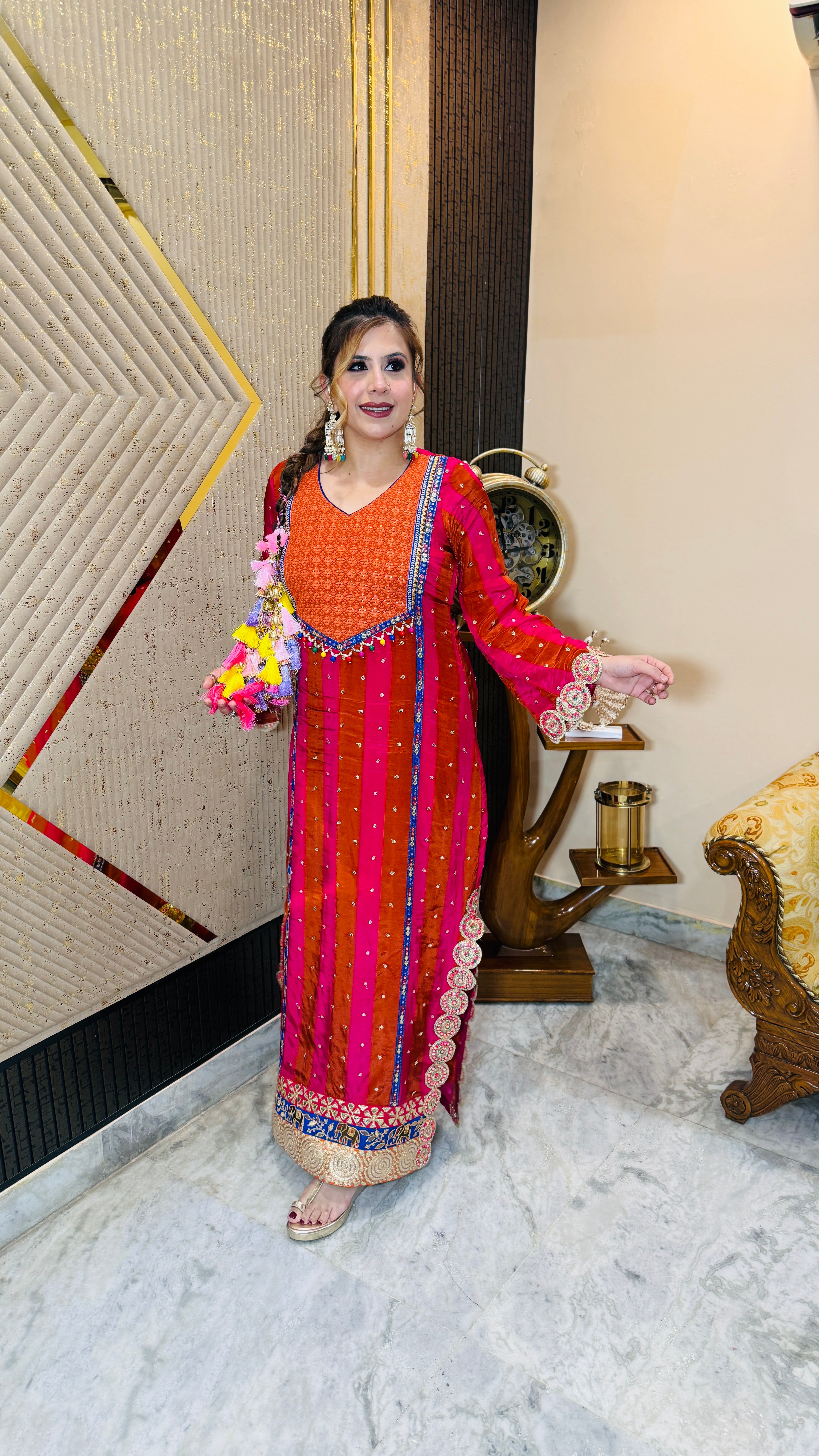 Pink Rust Stripes Kaftaan