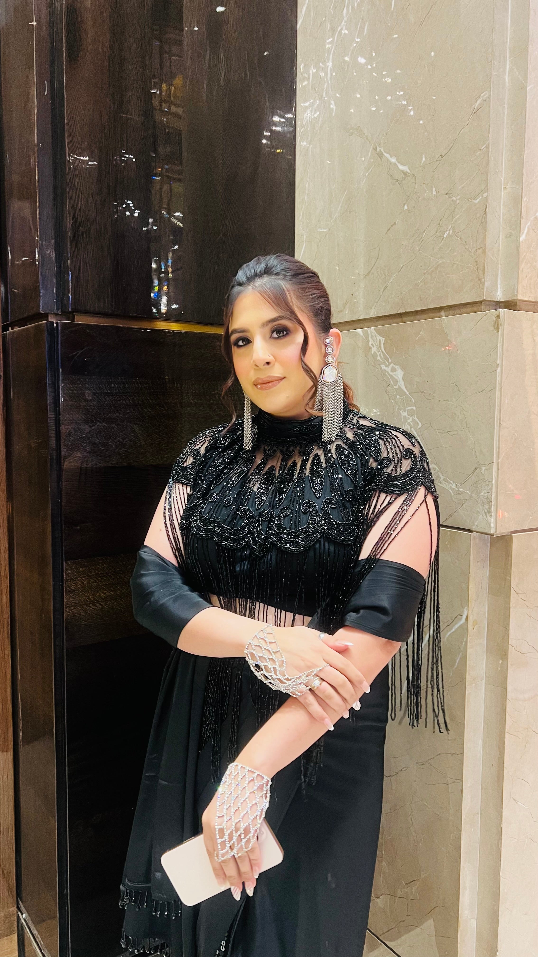 Black Fringe Cape Saree