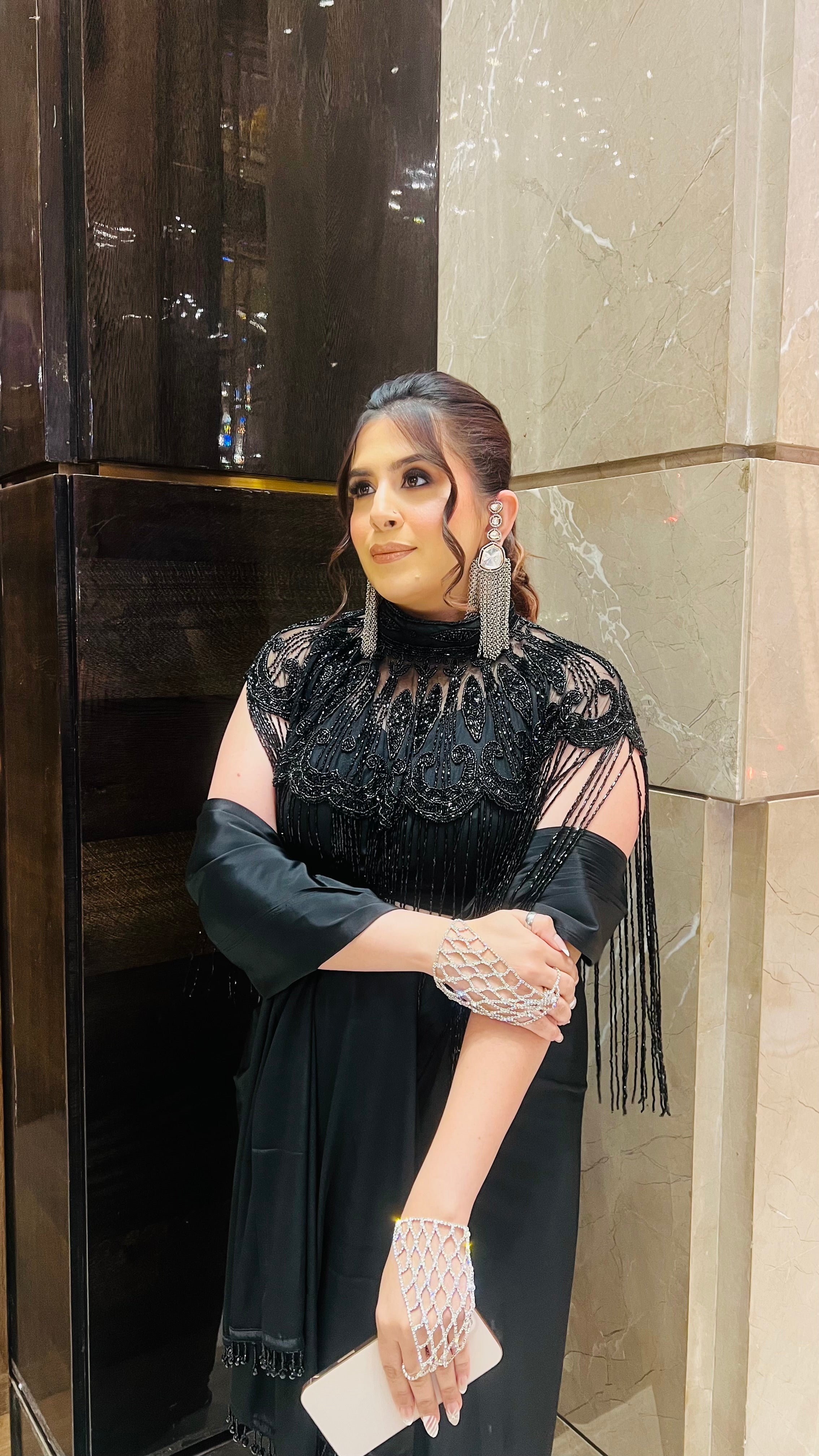 Black Fringe Cape Saree