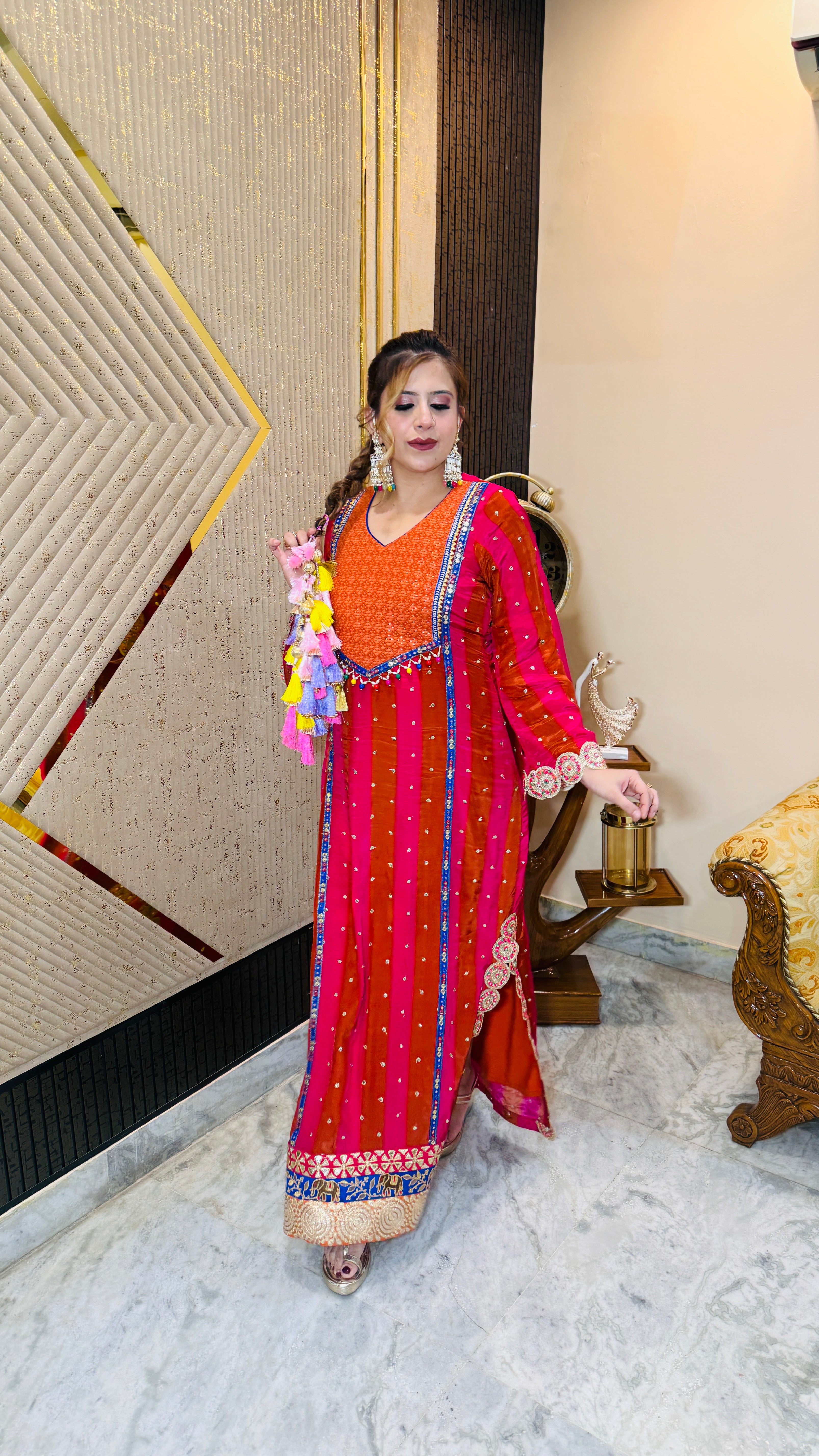 Pink Rust Stripes Kaftaan