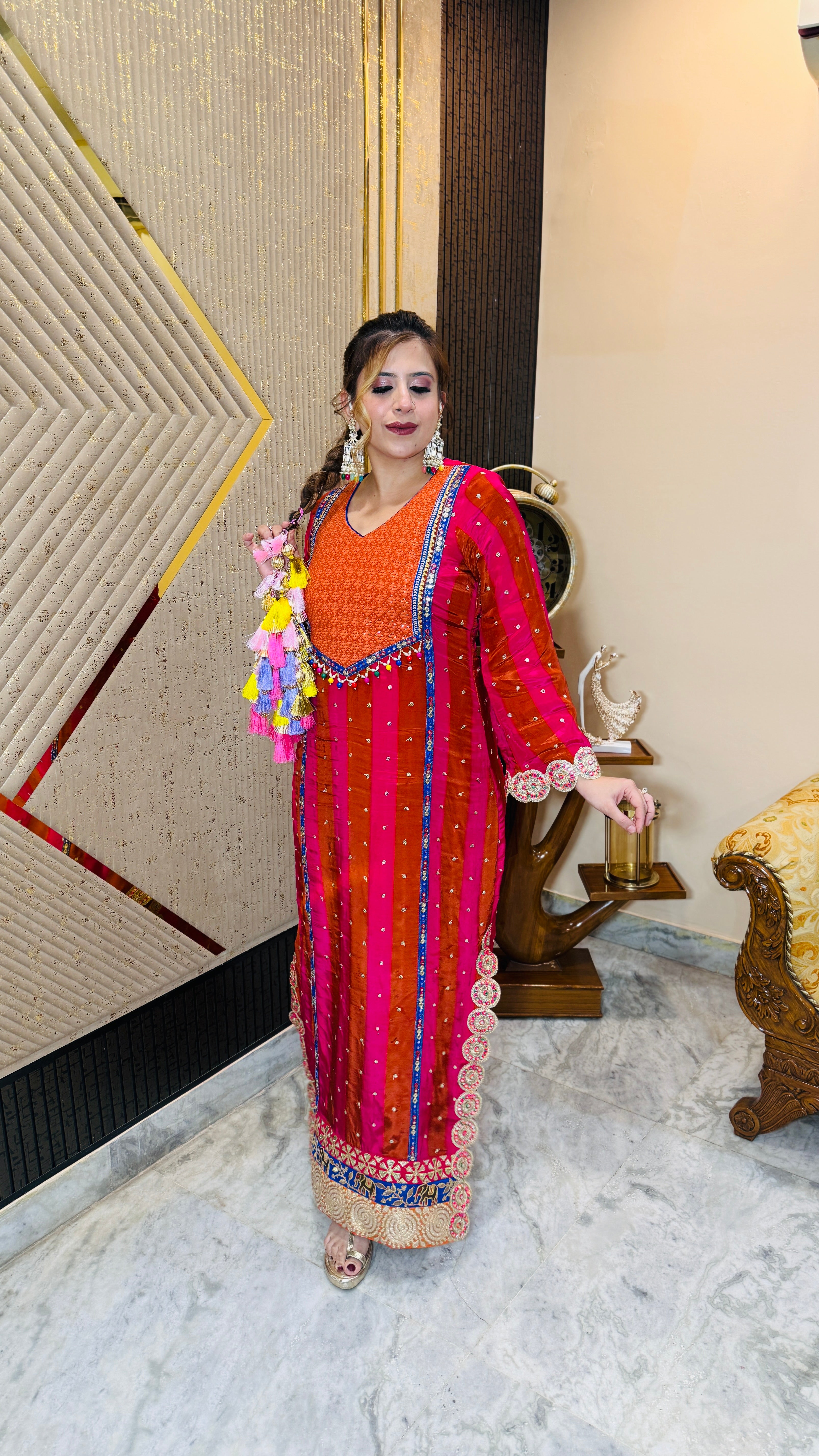 Pink Rust Stripes Kaftaan