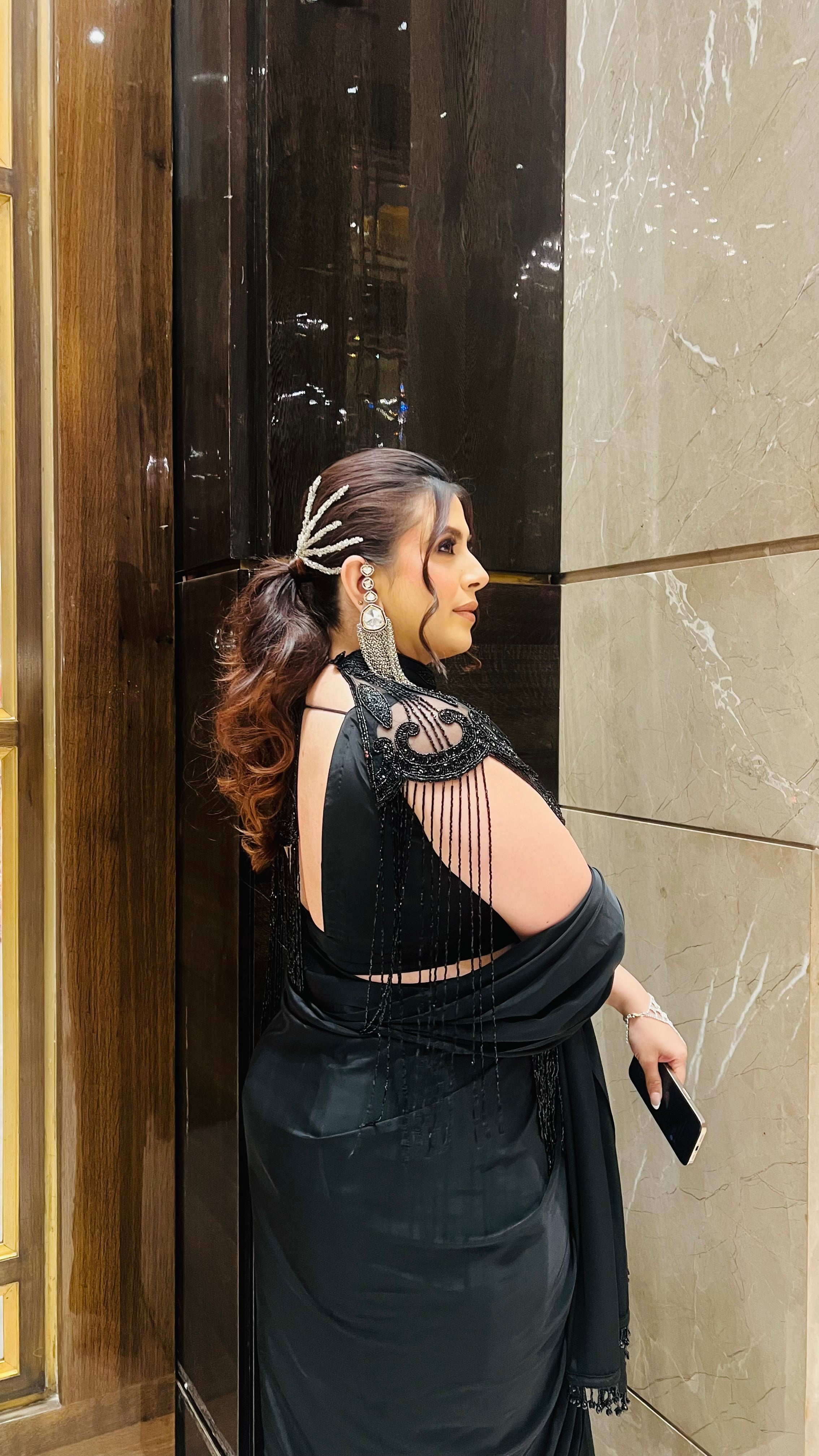 Black Fringe Cape Saree