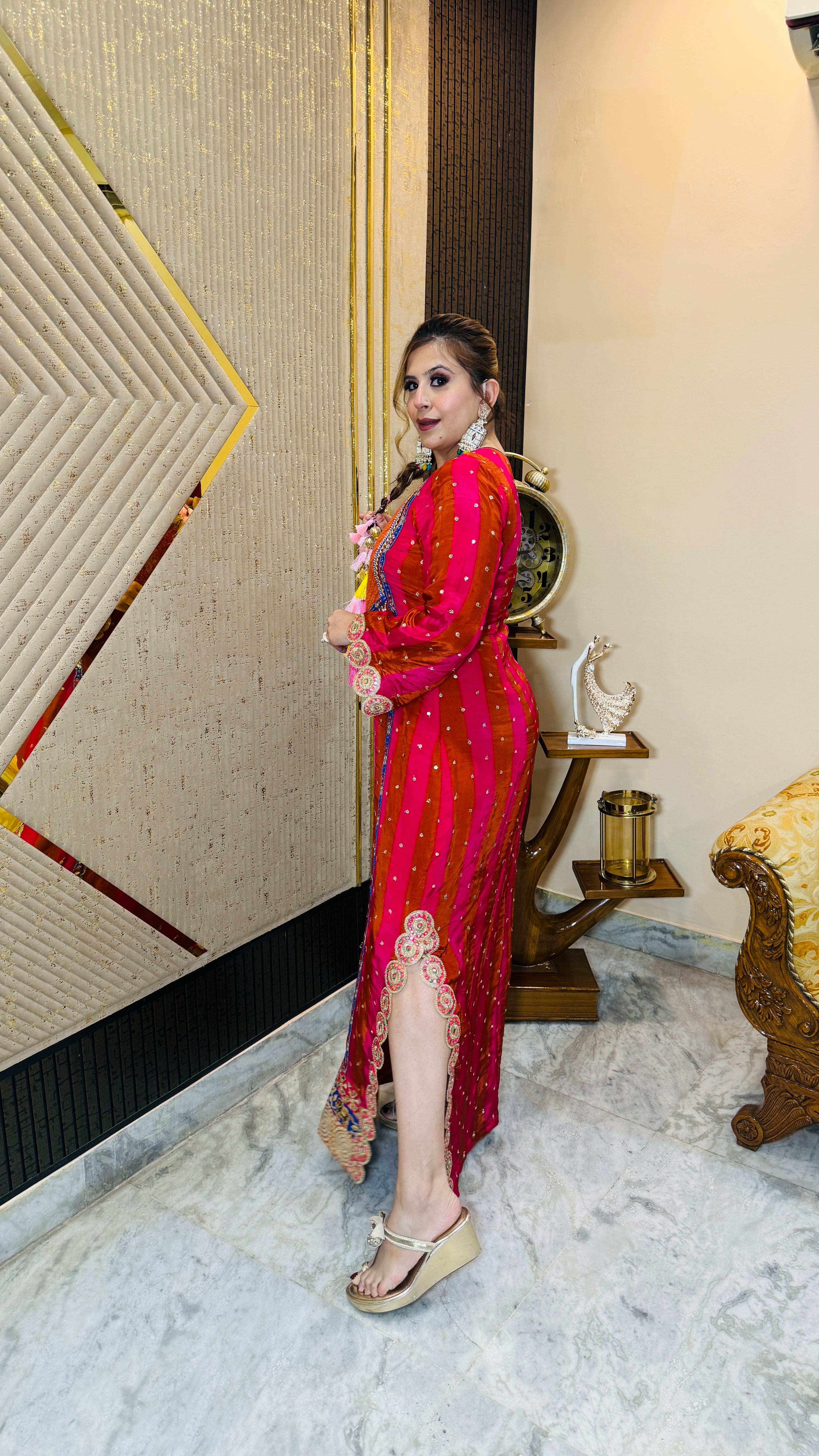 Pink Rust Stripes Kaftaan