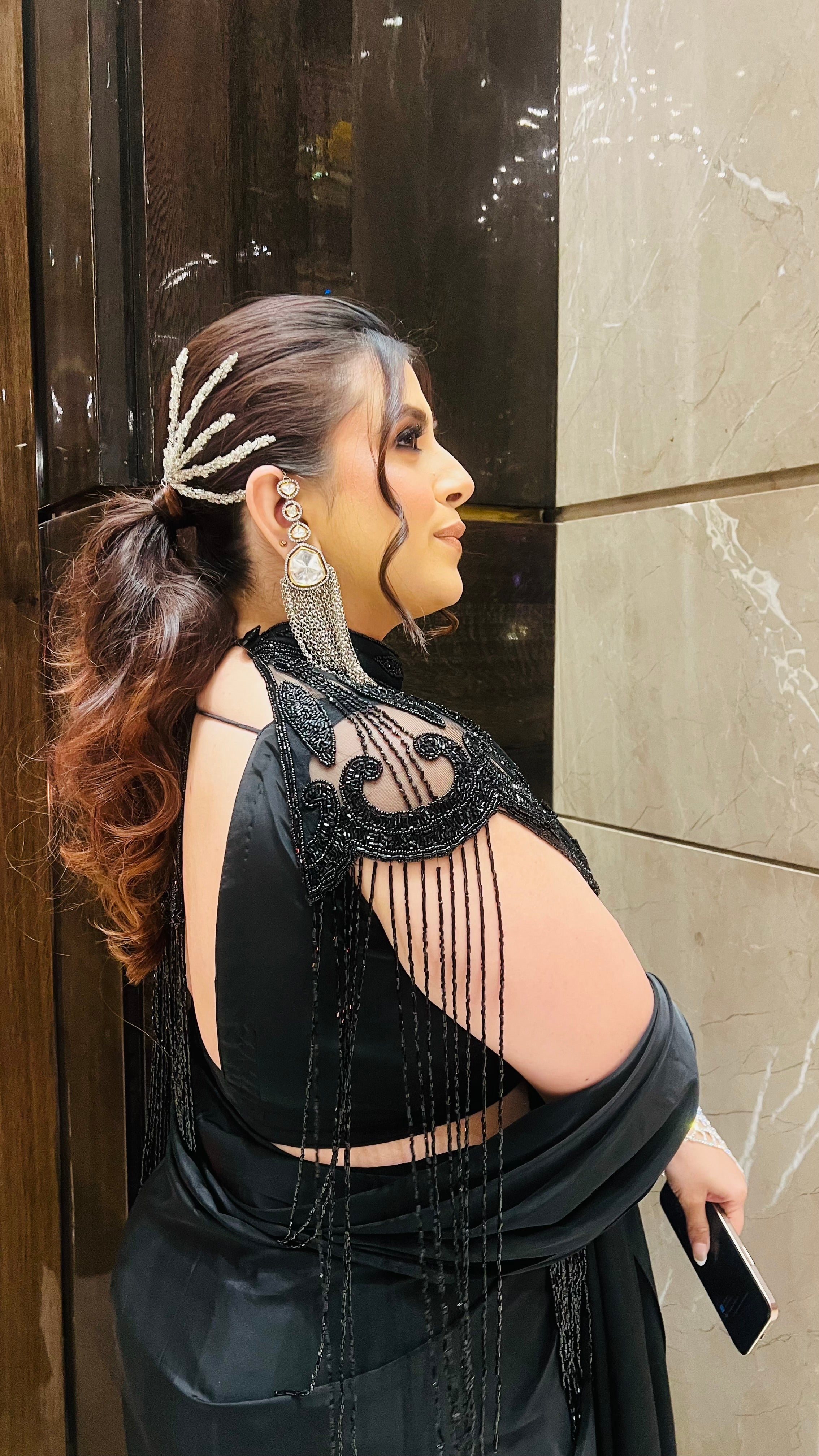 Black Fringe Cape Saree