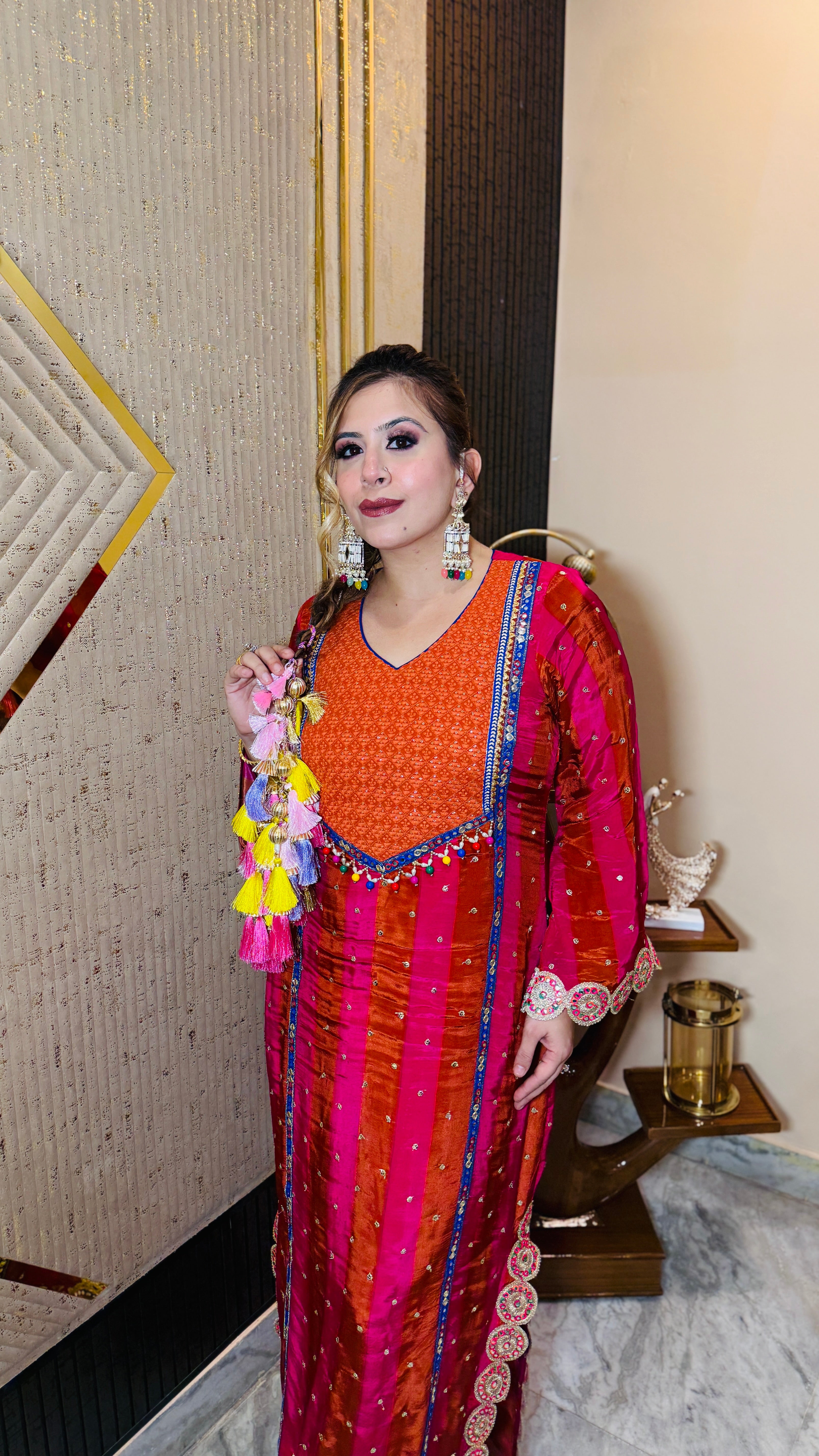 Pink Rust Stripes Kaftaan