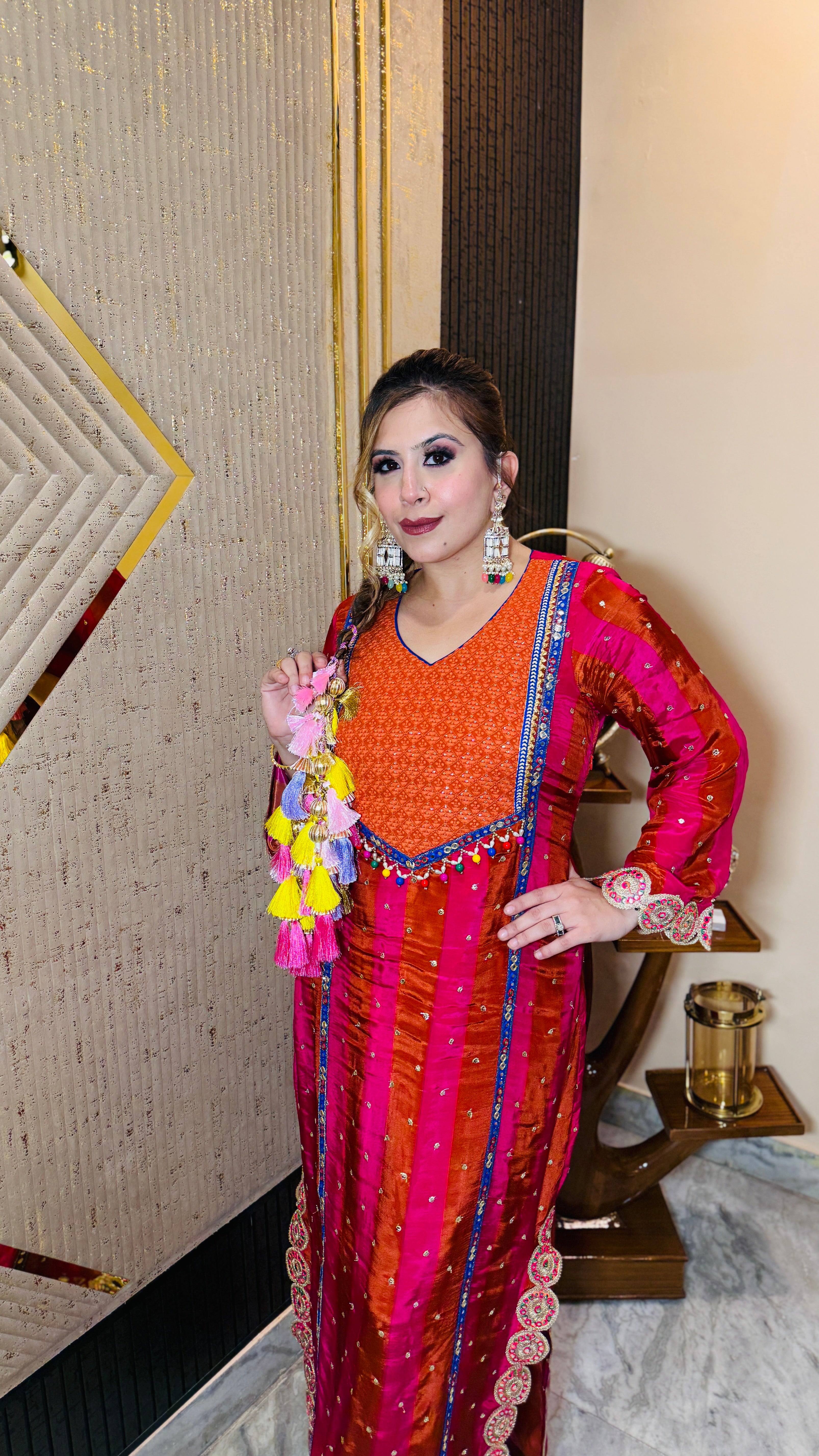 Pink Rust Stripes Kaftaan