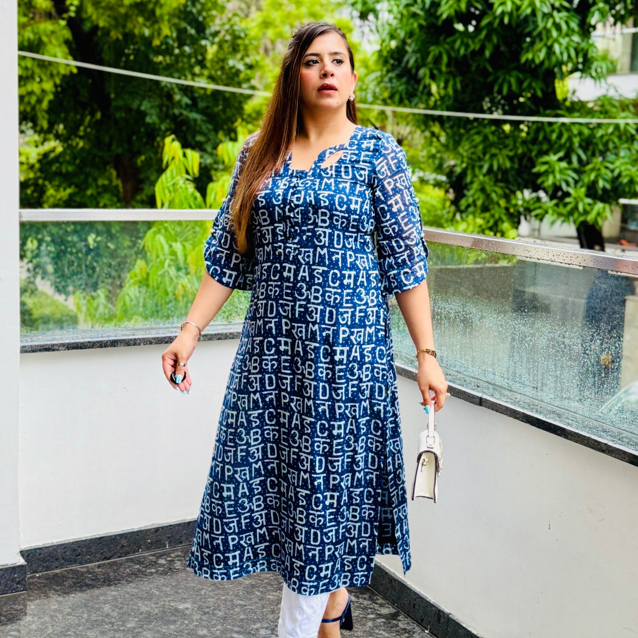 Blue Text Me Mal Cotton Kurti