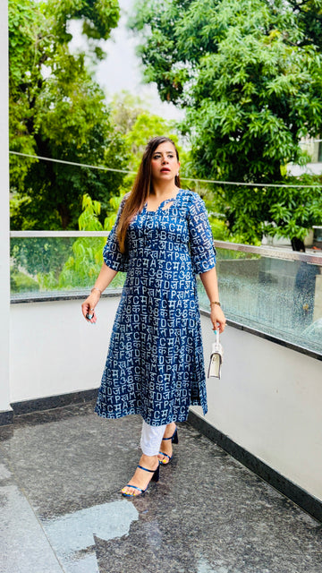 Blue Text Me Mal Cotton Kurti