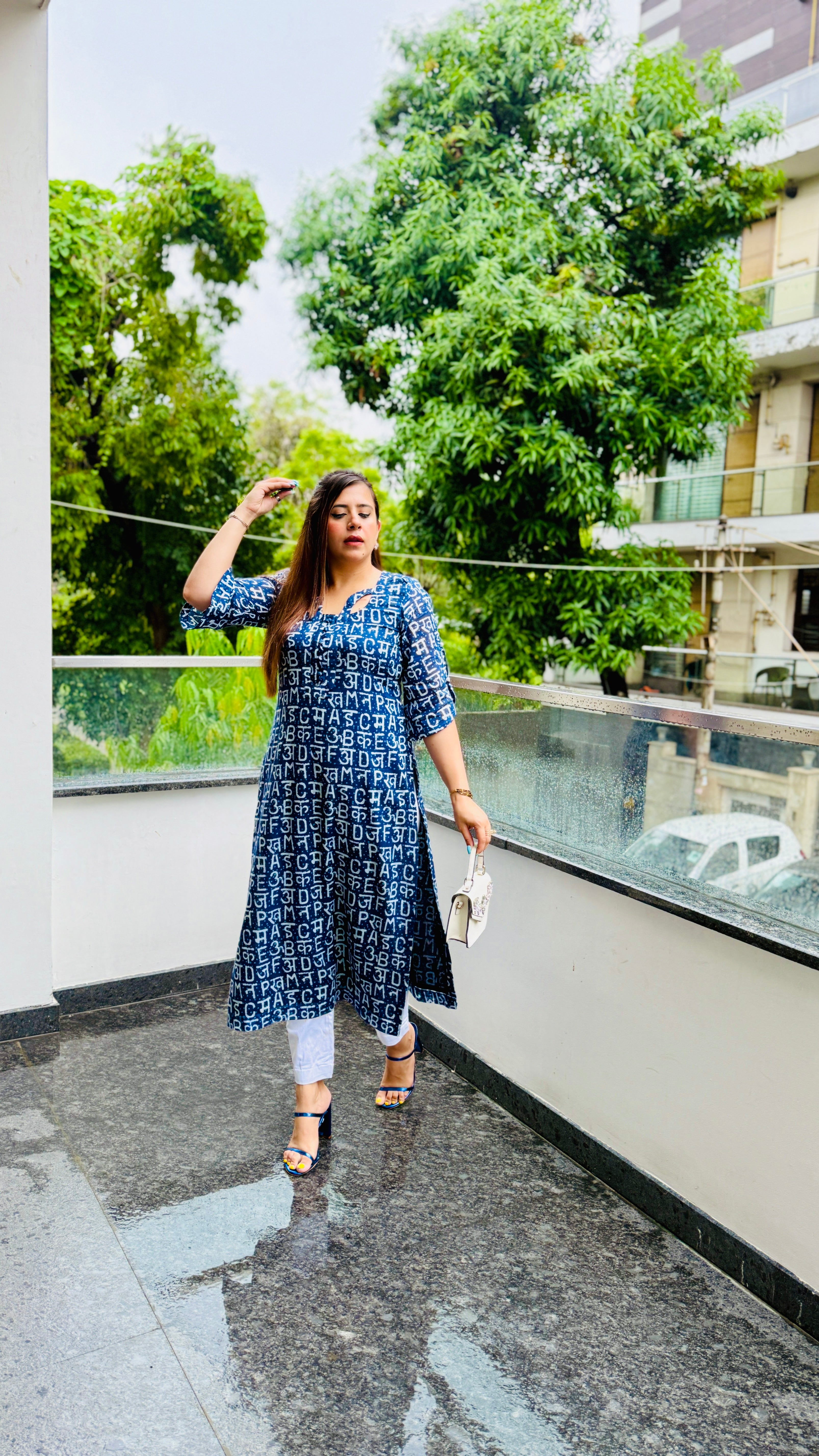 Blue Text Me Mal Cotton Kurti