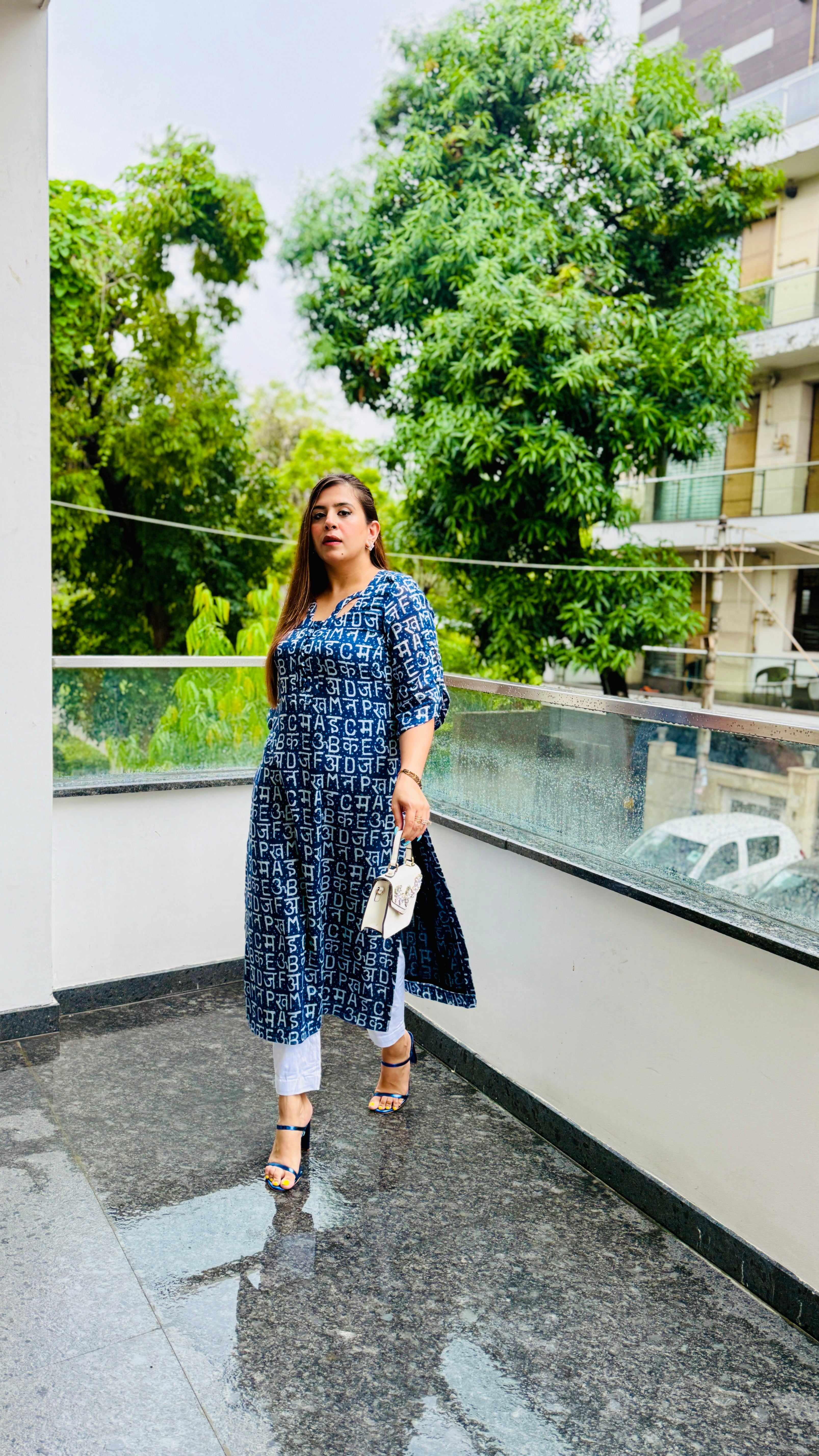 Blue Text Me Mal Cotton Kurti