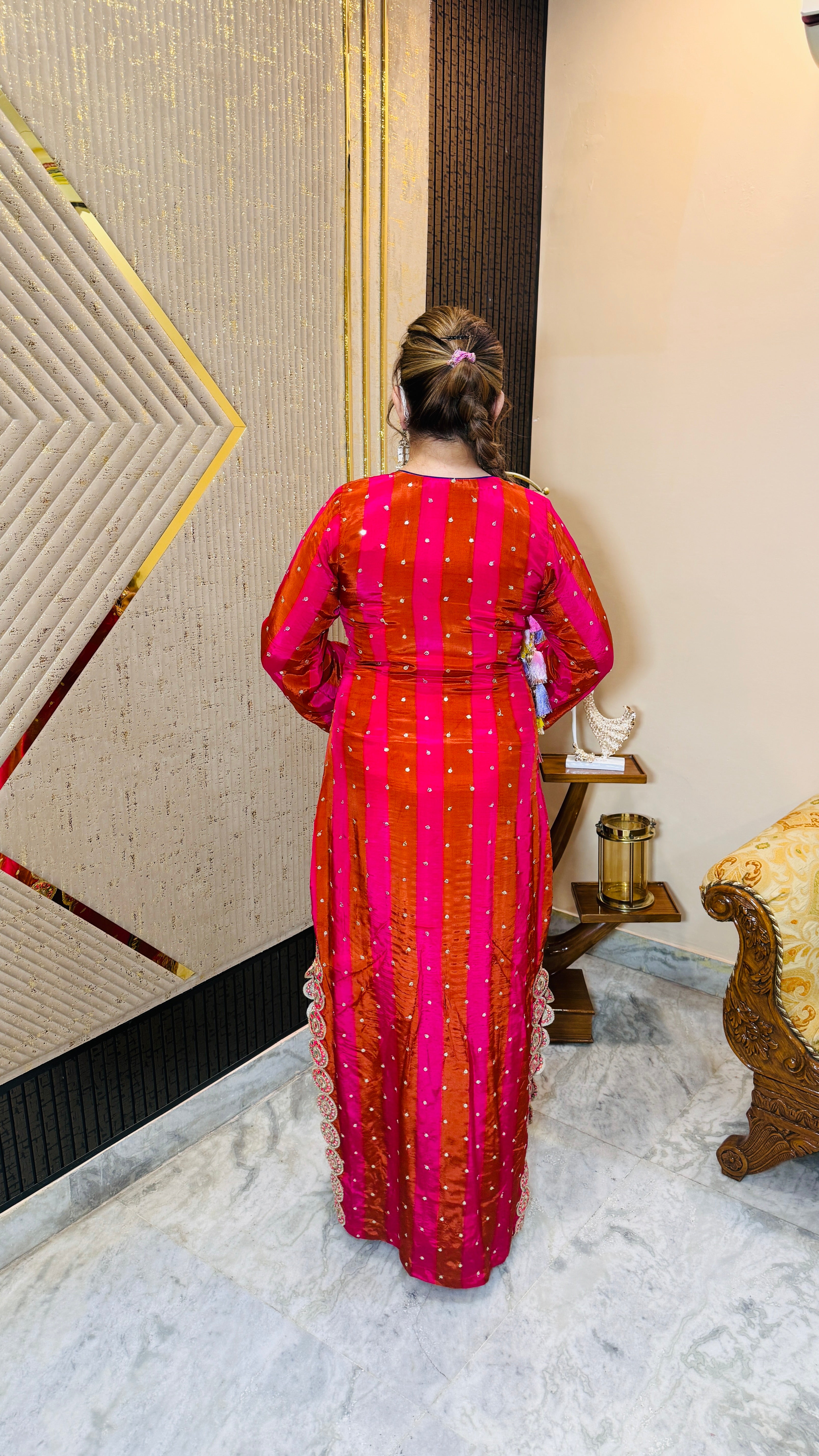 Pink Rust Stripes Kaftaan