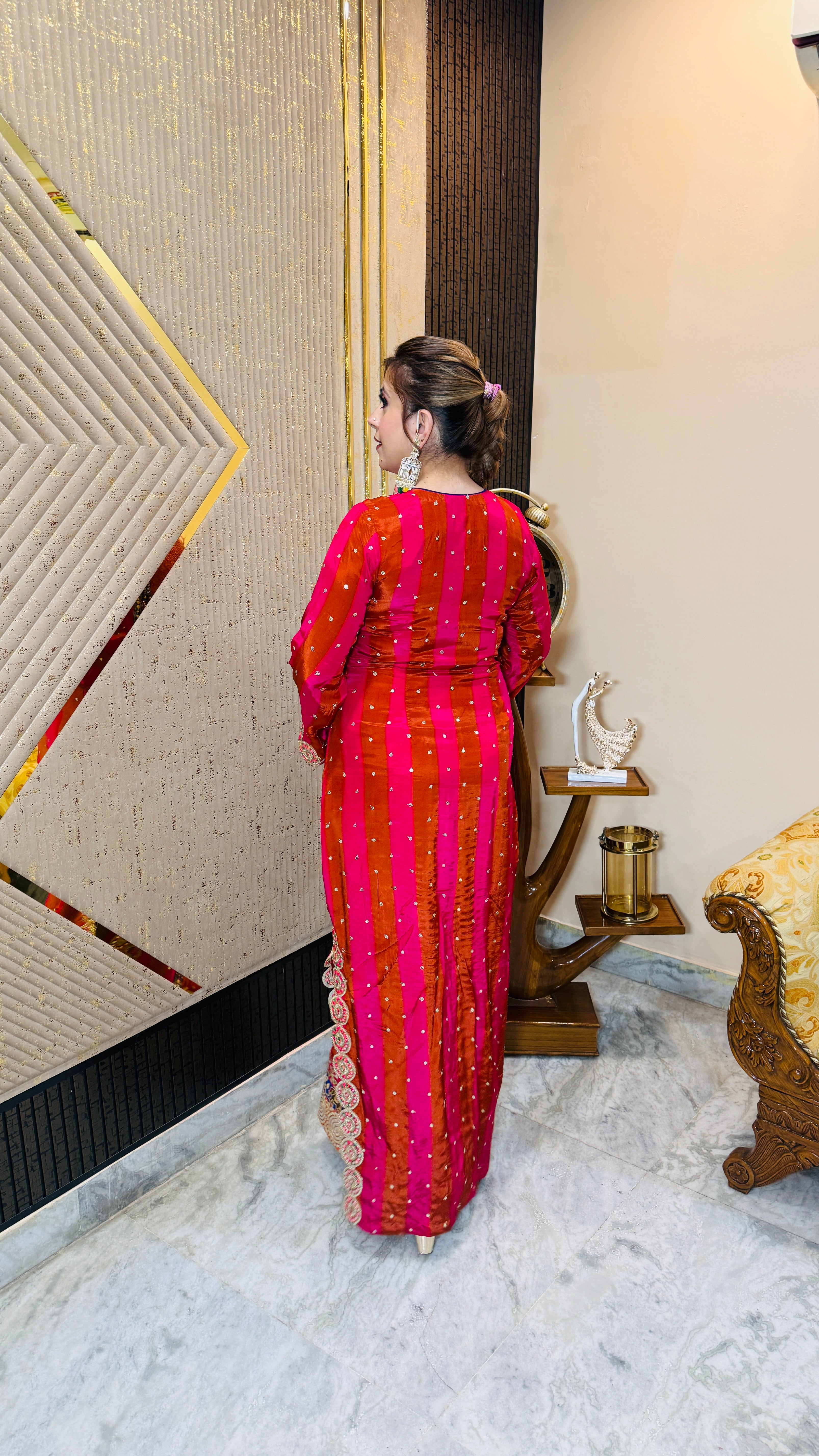 Pink Rust Stripes Kaftaan