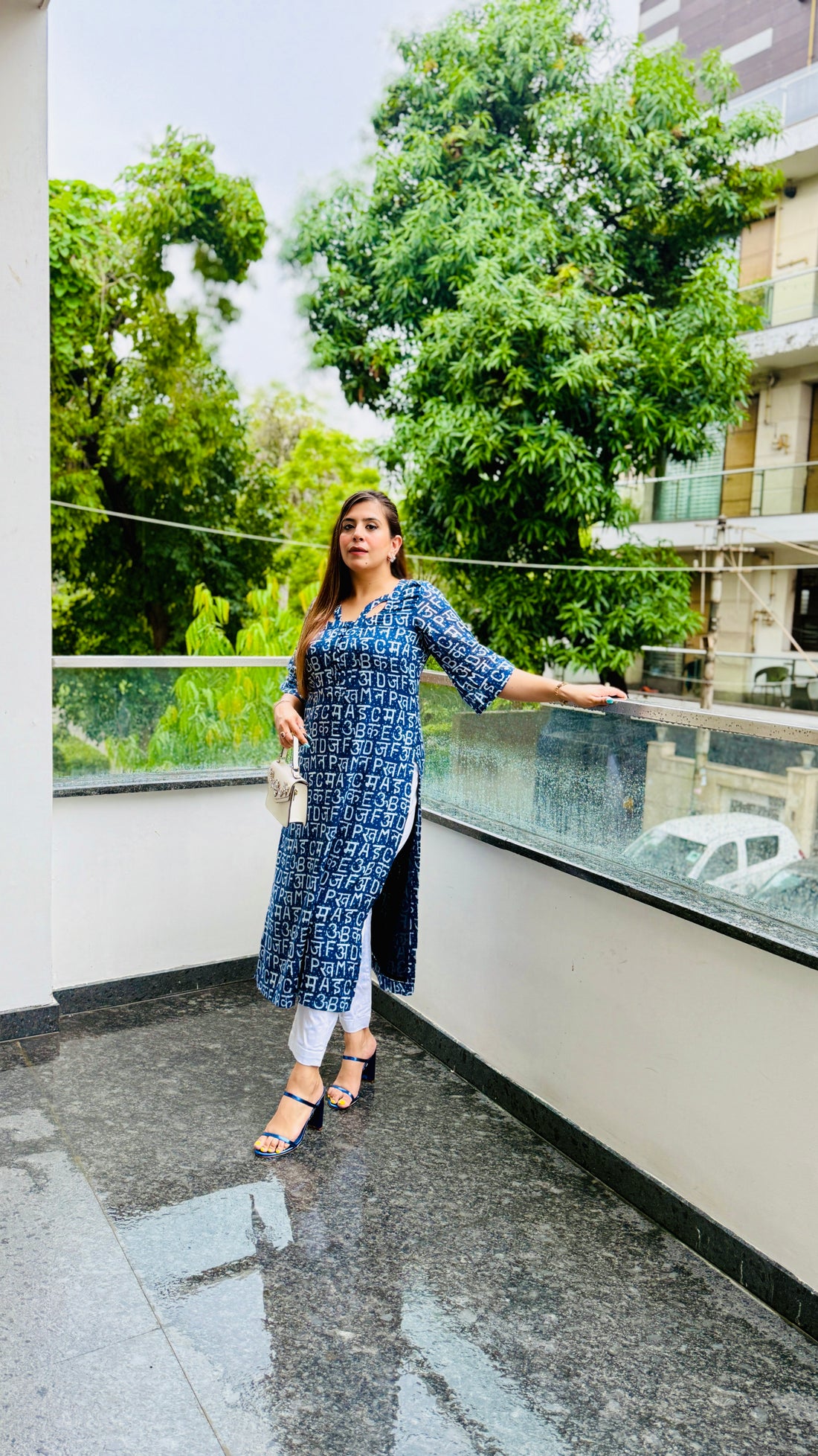 Blue Text Me Mal Cotton Kurti