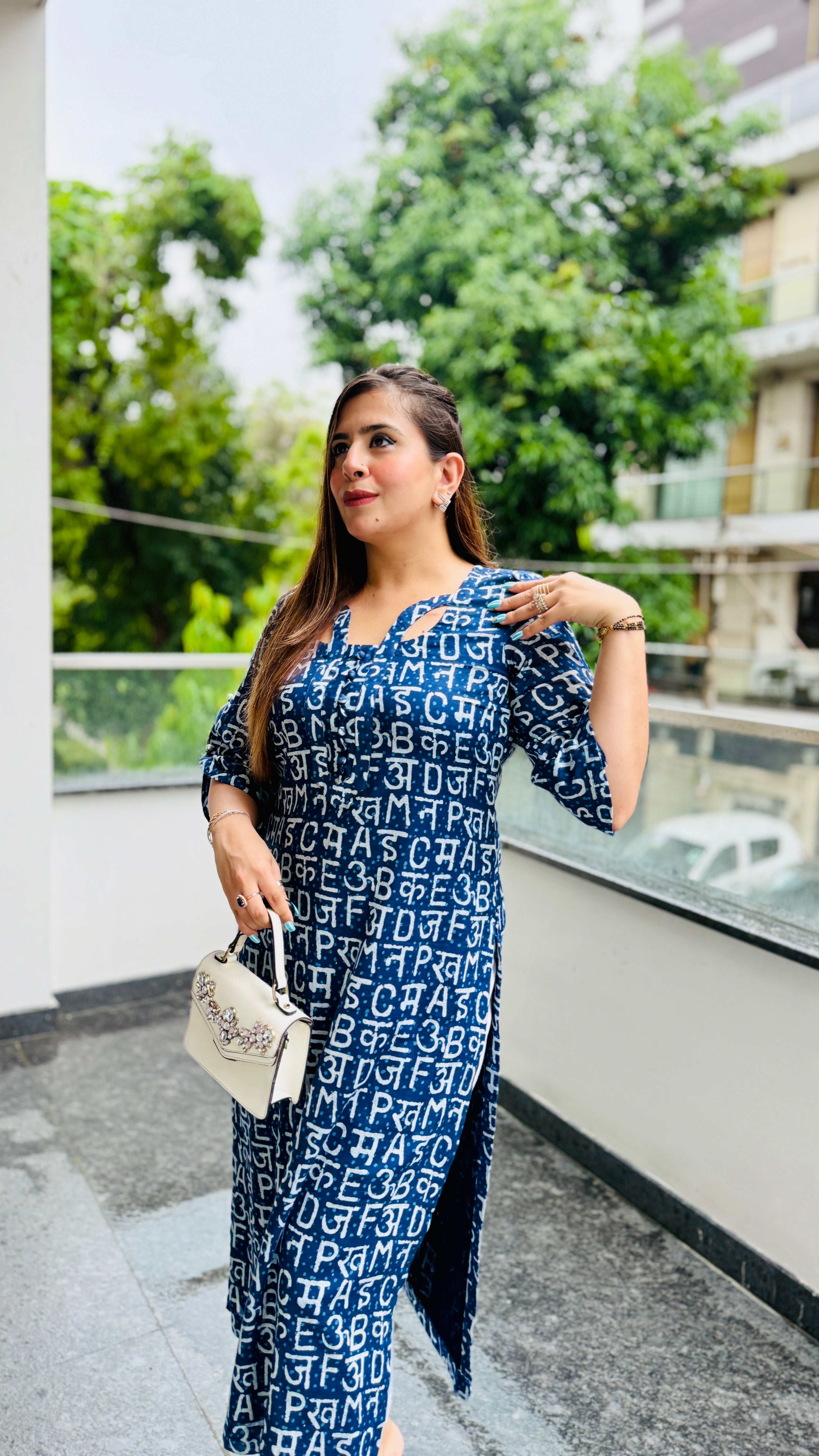Blue Text Me Mal Cotton Kurti